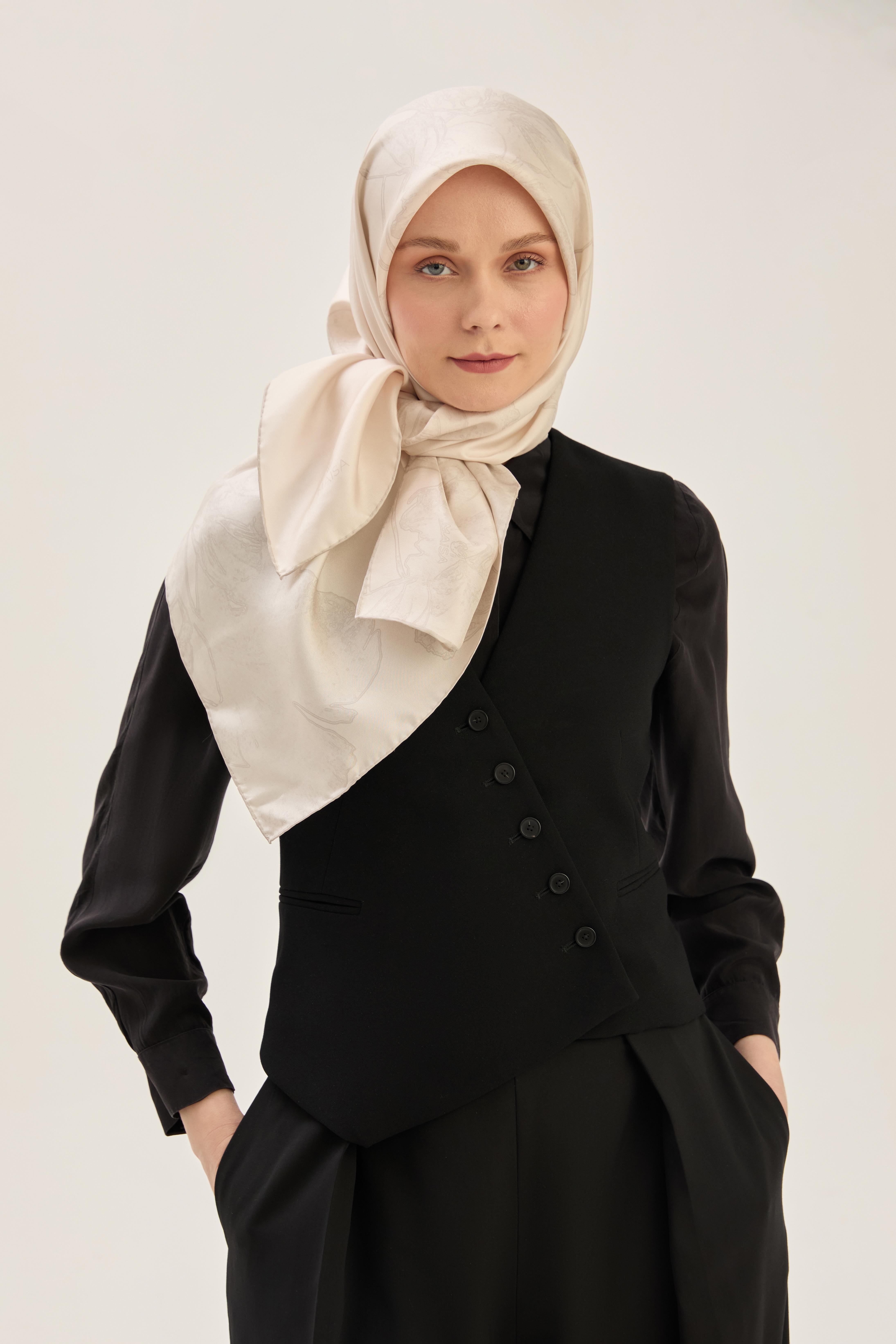HALE TİVİL İPEK EŞARP 90*90 CM - BEJ