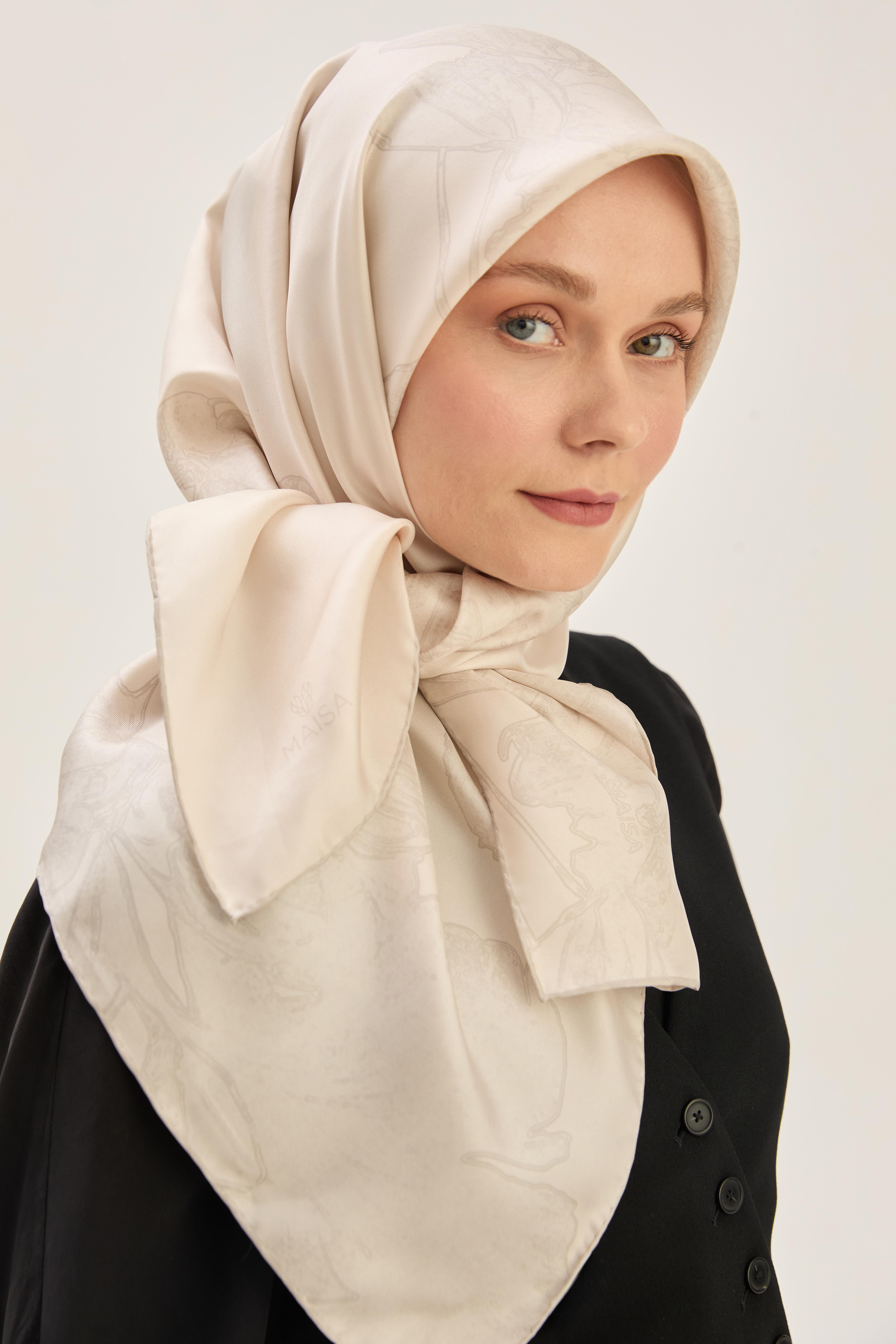HALE TİVİL İPEK EŞARP 90*90 CM - BEJ