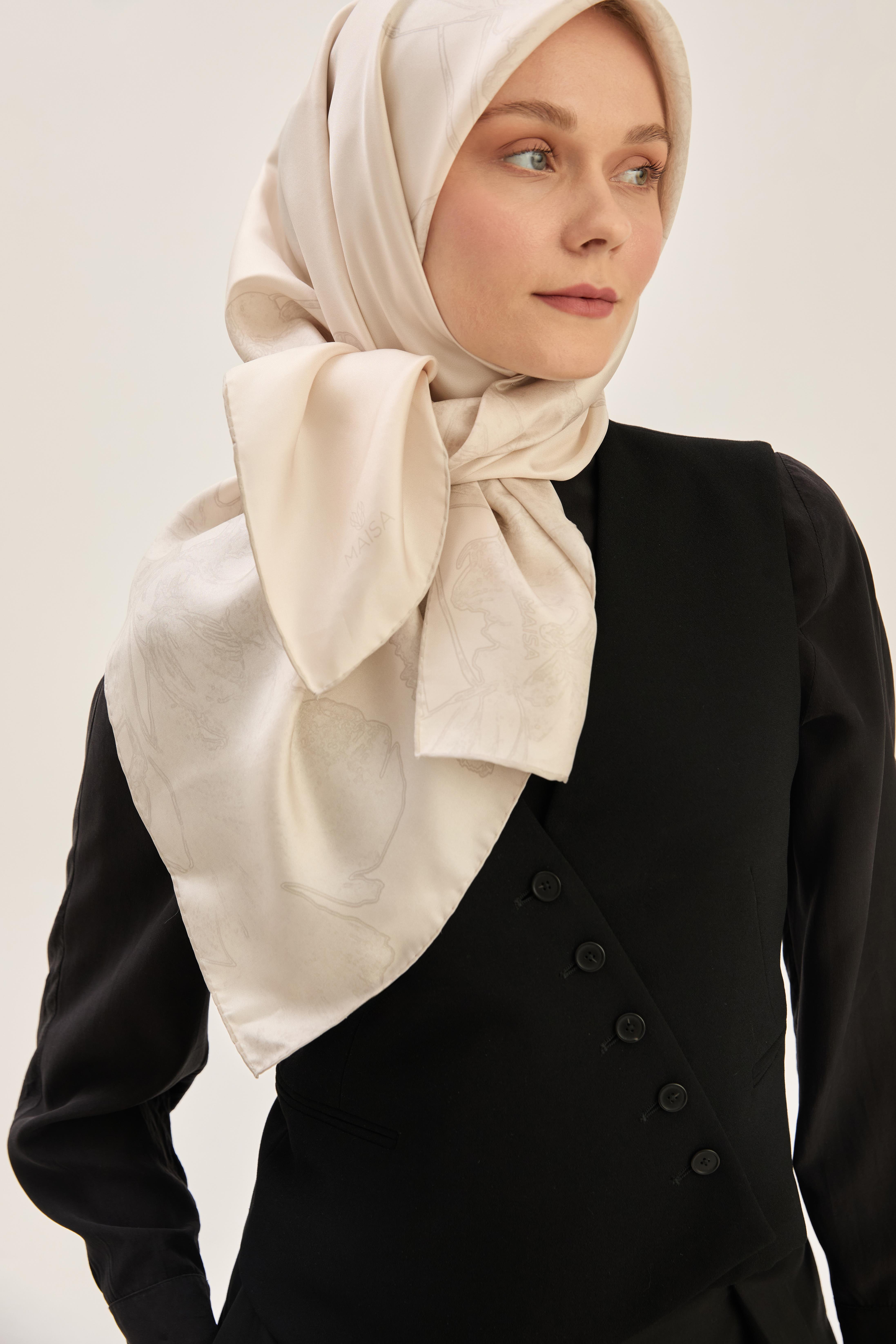 HALE TİVİL İPEK EŞARP 90*90 CM - BEJ