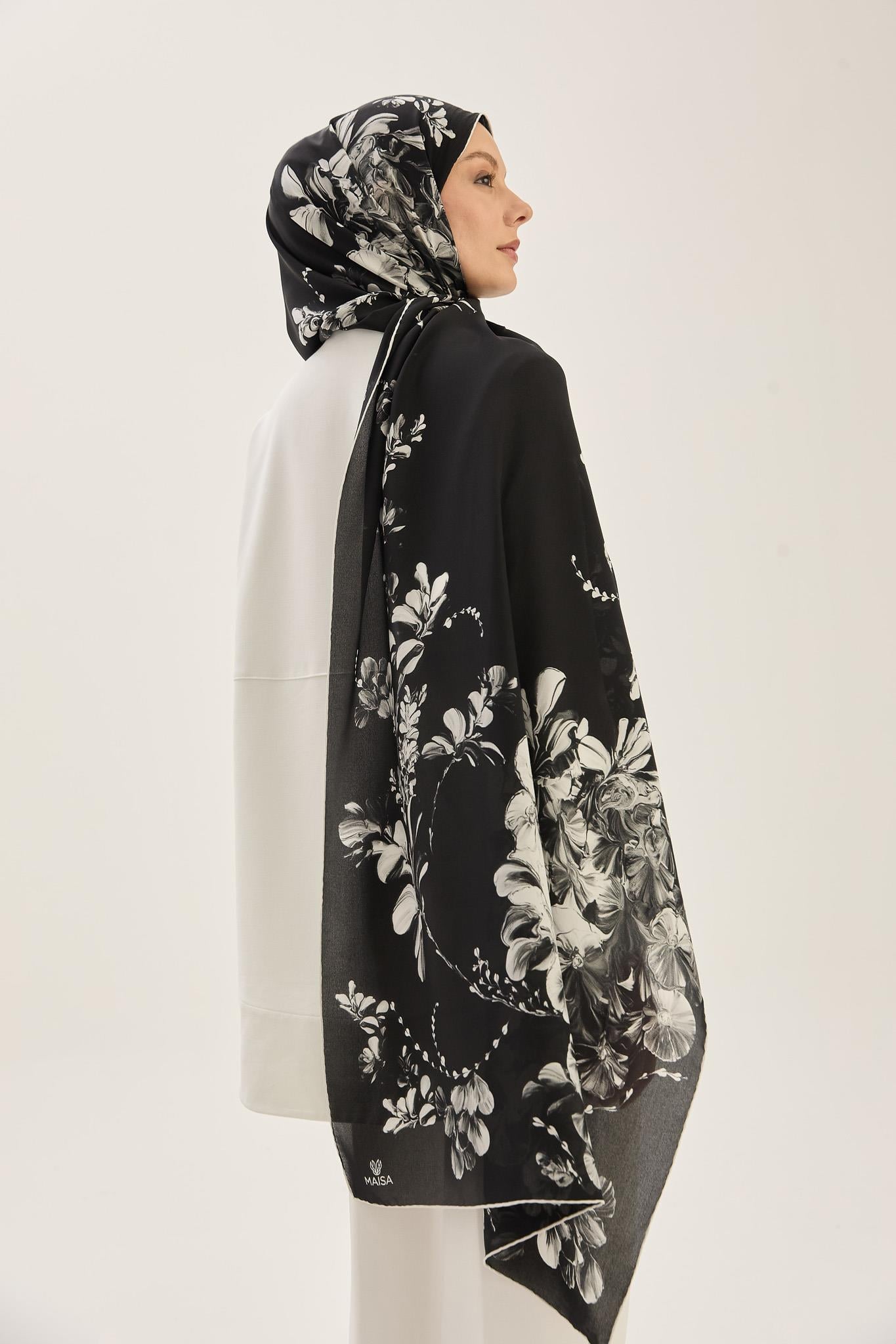 HELYA KREP İPEK ŞAL 70*190 CM - SİYAH