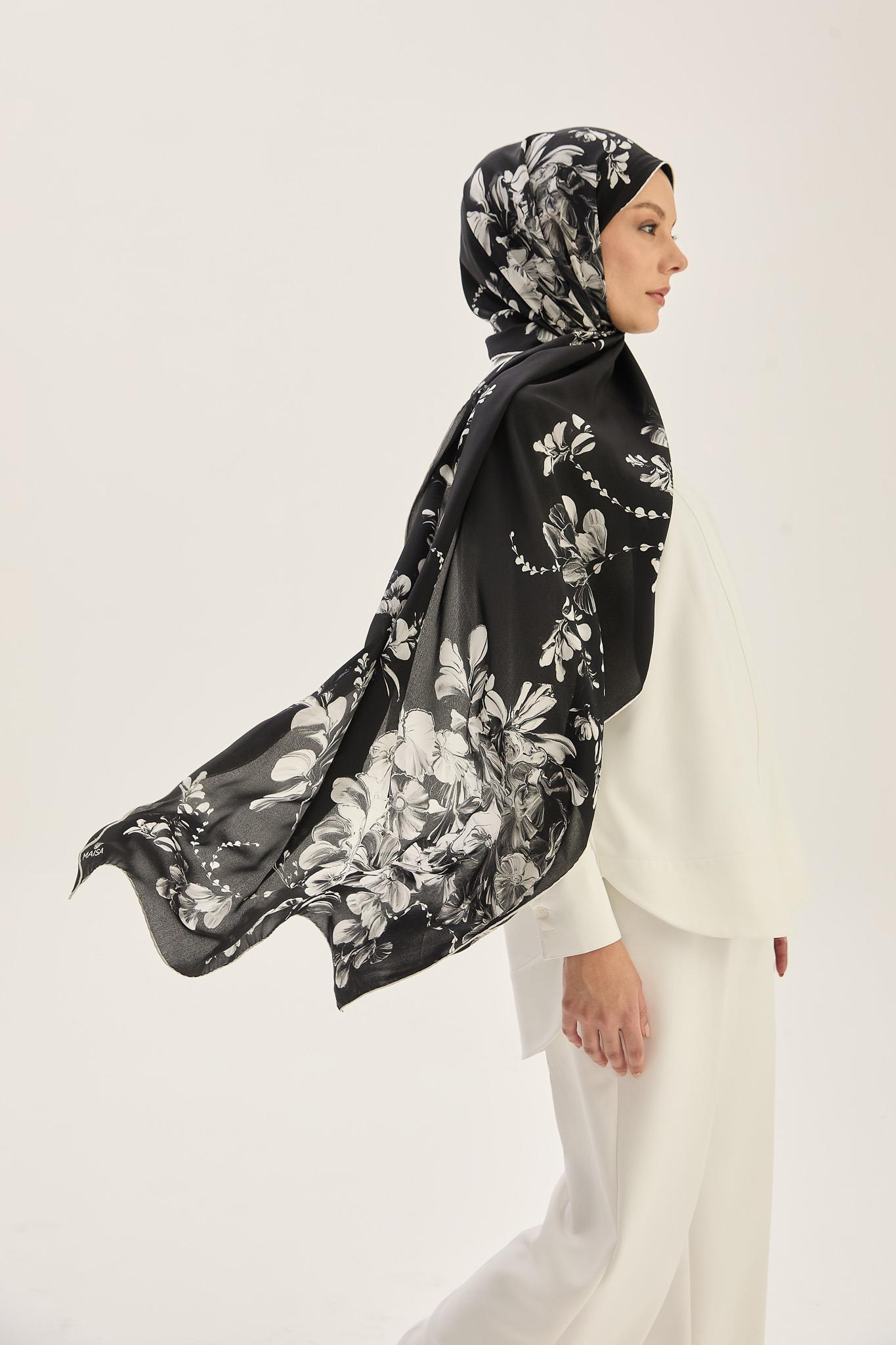 HELYA KREP İPEK ŞAL 70*190 CM - SİYAH