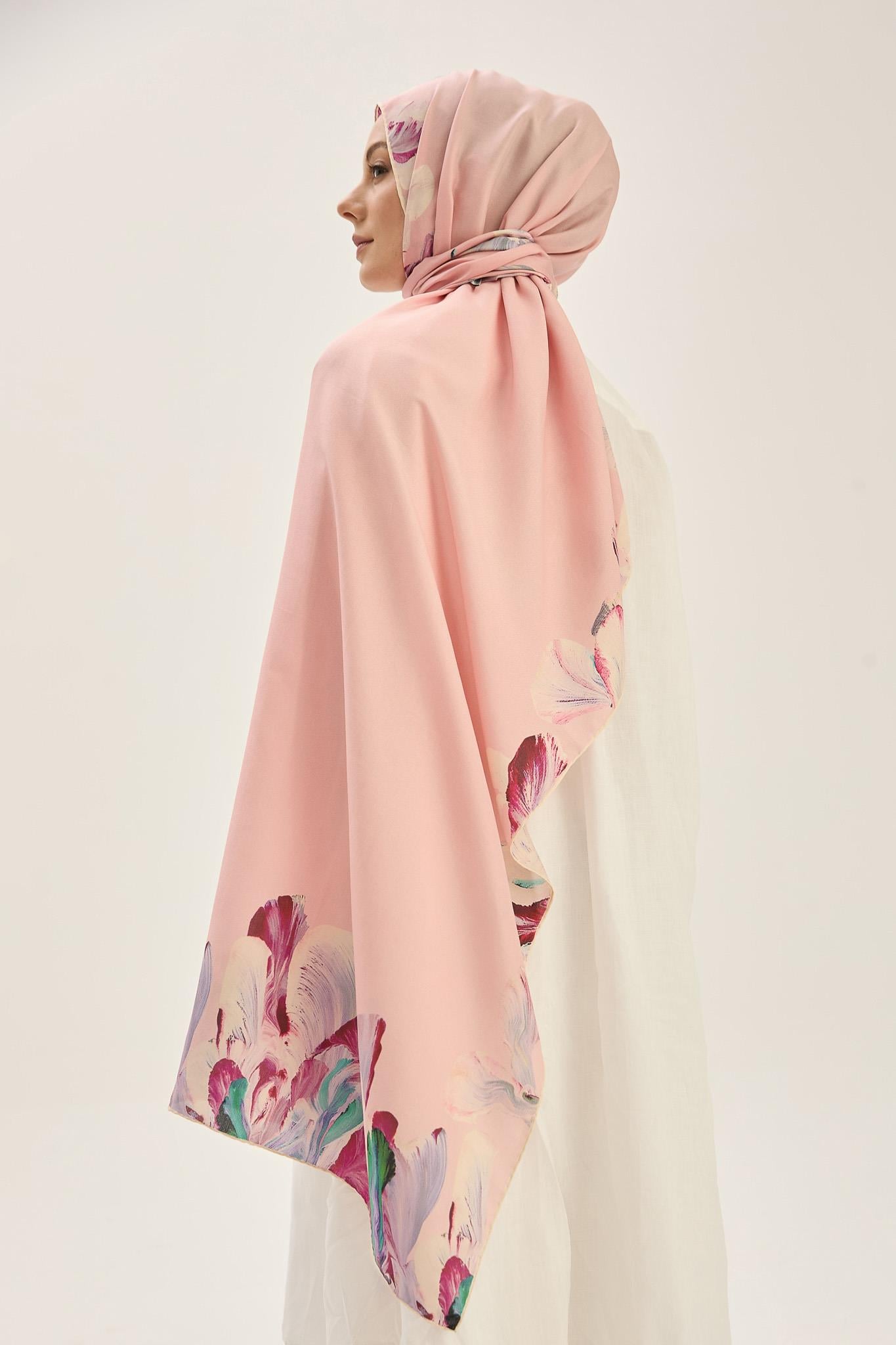 HUŞ PAMUK İPEK ŞAL 70*190 CM - PUDRA PEMBE