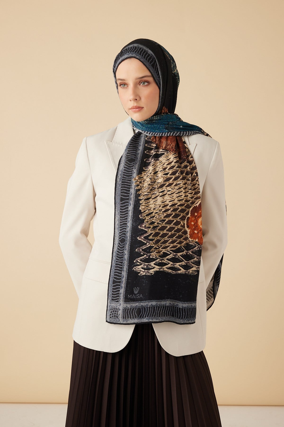 İLMEK YÜN İPEK KAŞMİR ŞAL 70*200 CM - LACİVERT