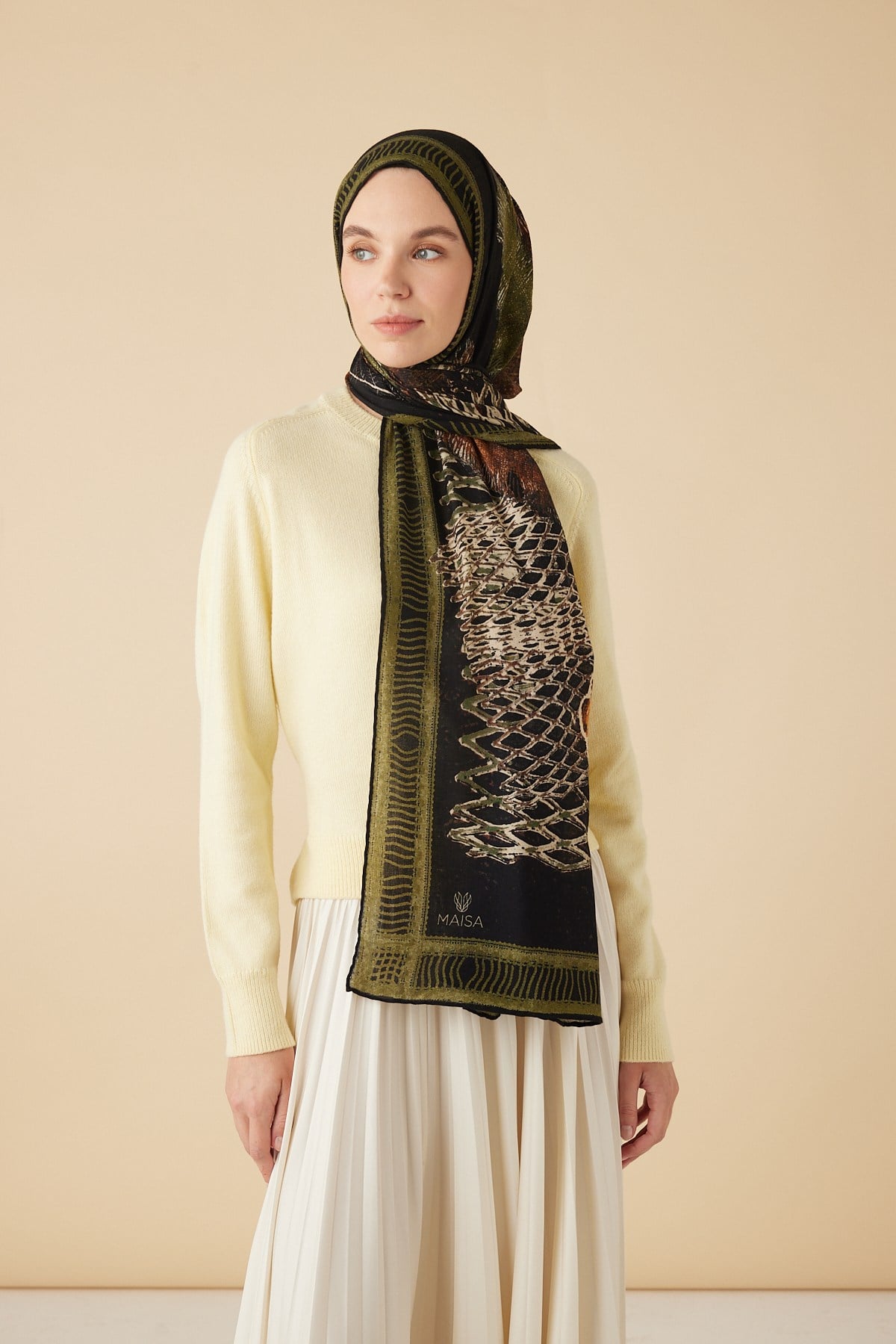 İLMEK YÜN İPEK KAŞMİR ŞAL 70*200 CM - YEŞİL