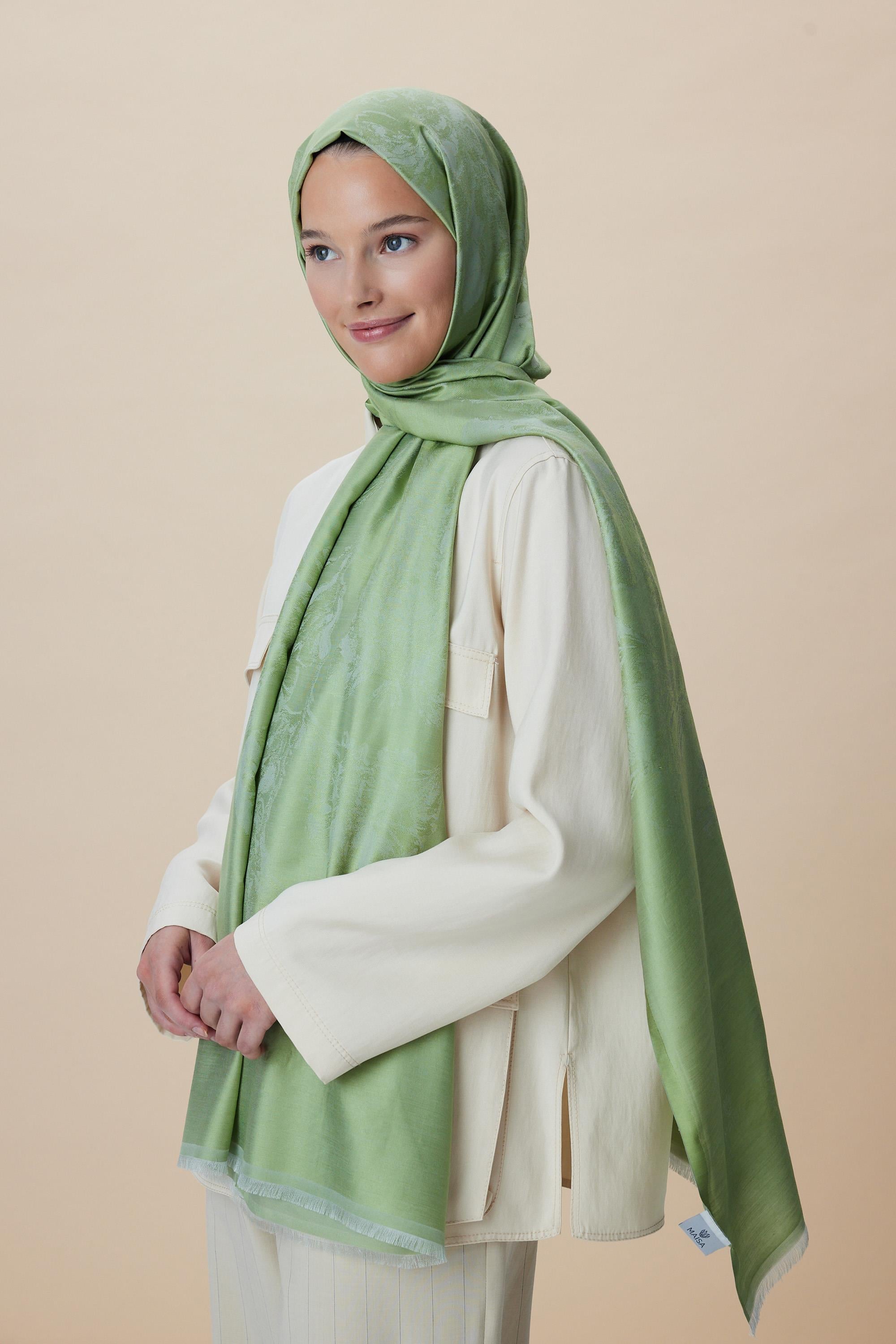 JADE JAKARLI MODAL İPEK ŞAL 70*200 CM - AÇIK YEŞİL