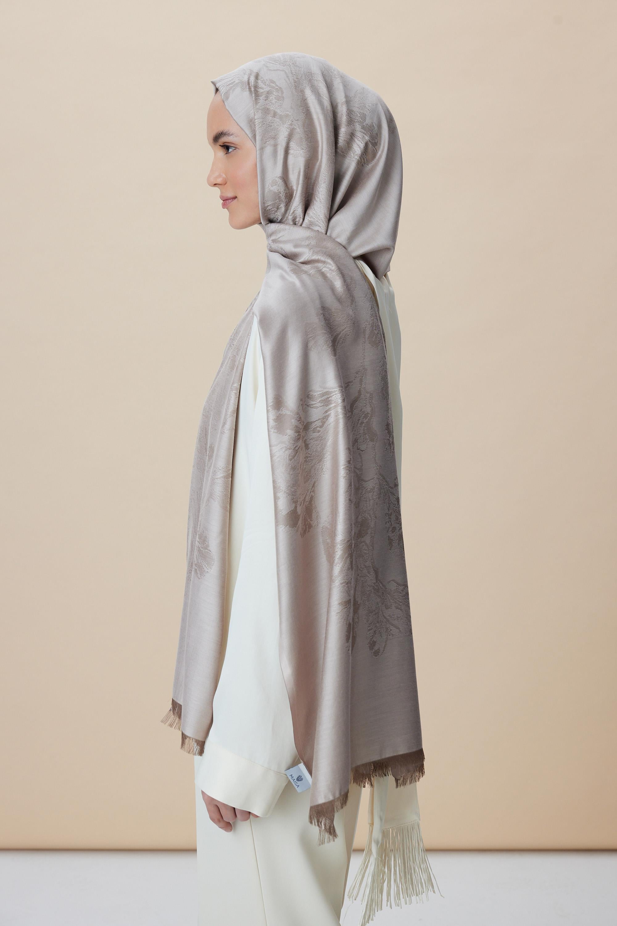 JADE JAKARLI MODAL İPEK ŞAL 70*200 CM - AÇIK VİZON
