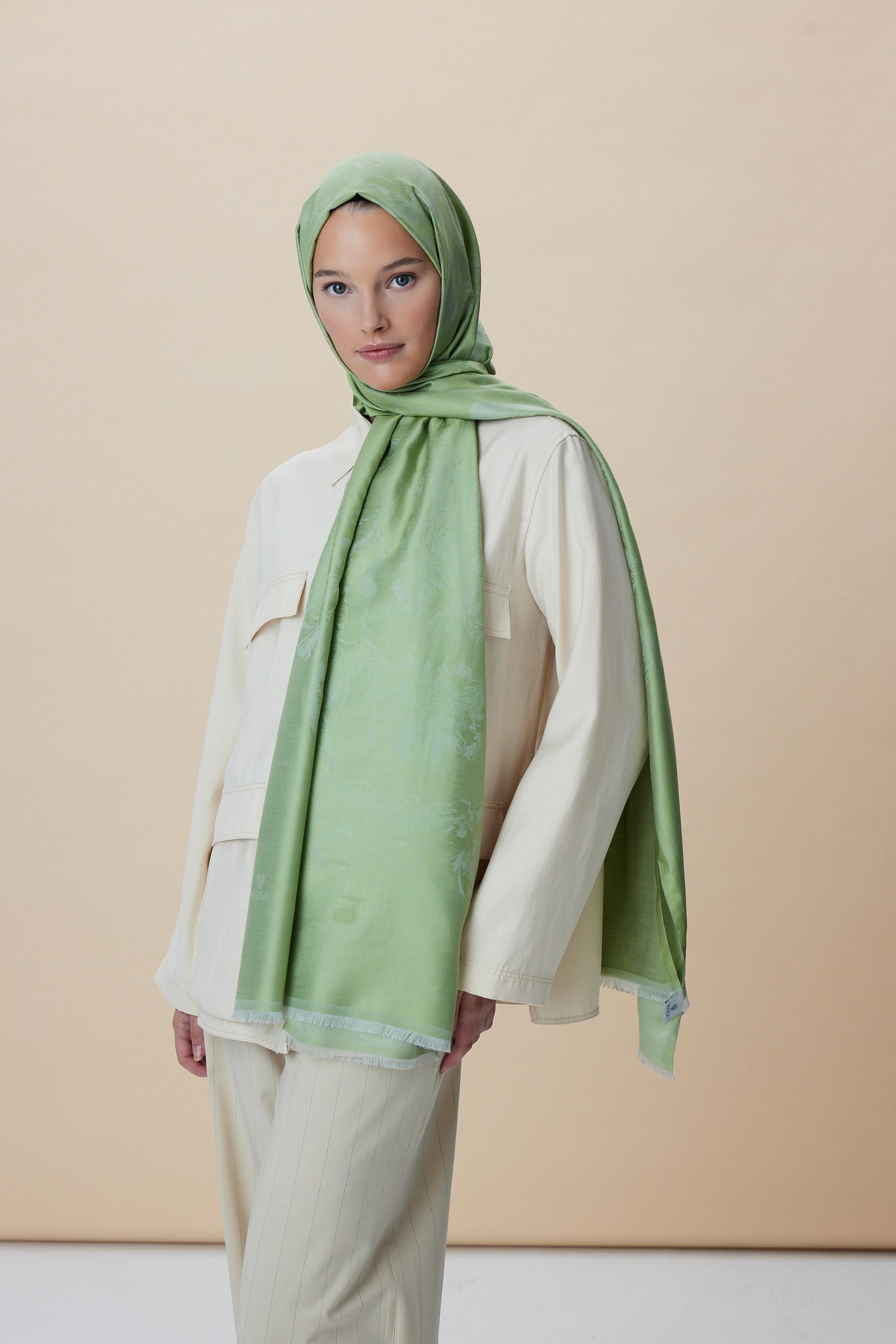 JADE JAKARLI MODAL İPEK ŞAL 70*200 CM - AÇIK YEŞİL