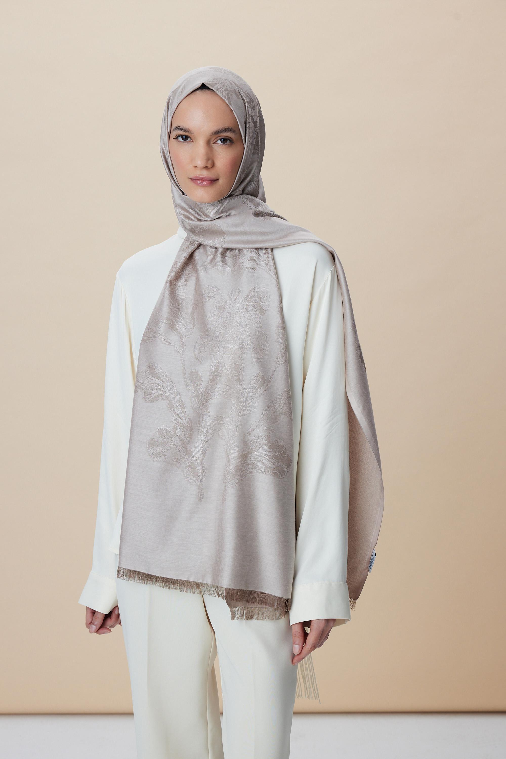 JADE JAKARLI MODAL İPEK ŞAL 70*200 CM - AÇIK VİZON