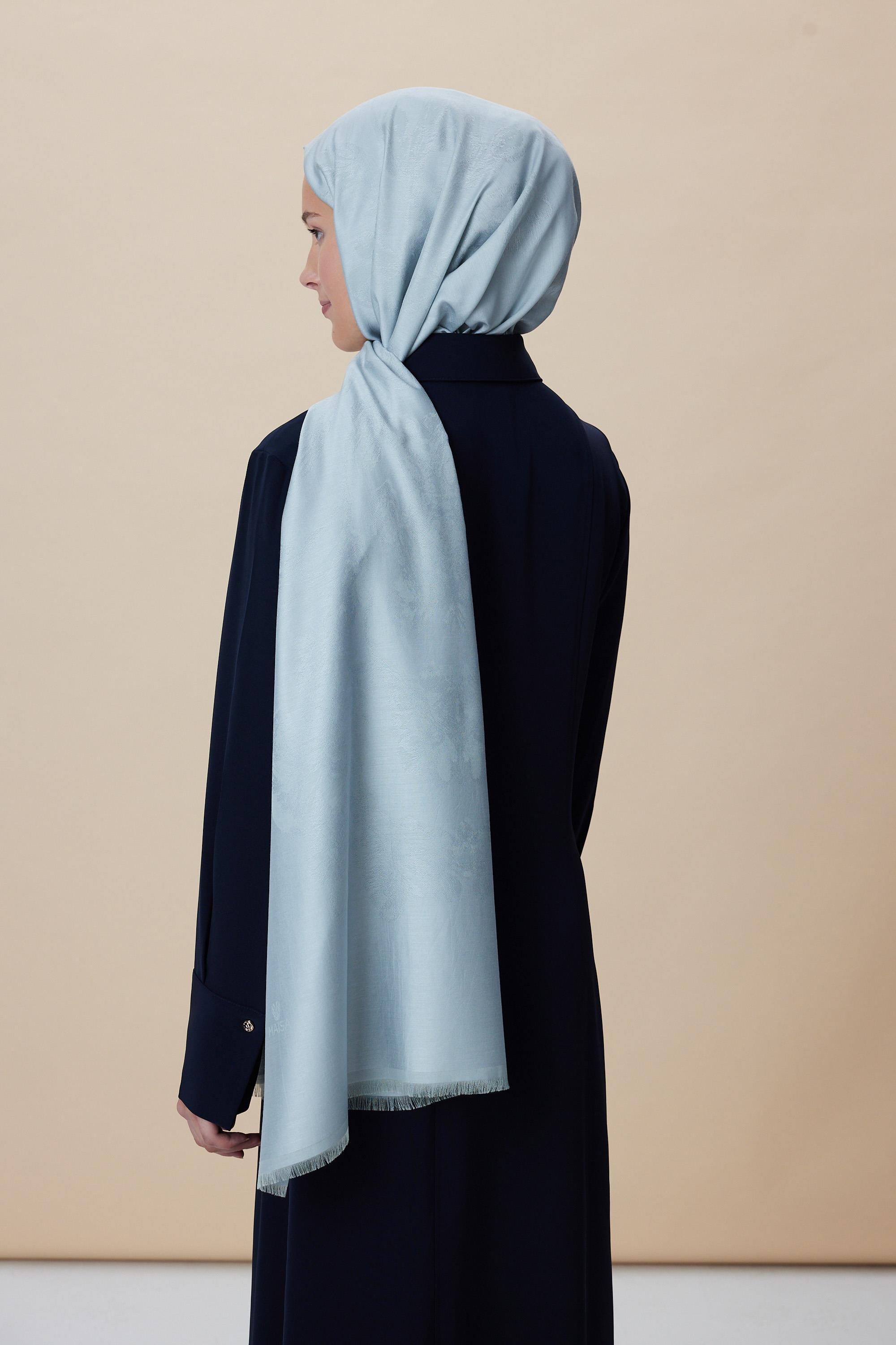 JADE JAKARLI MODAL İPEK ŞAL 70*200 CM - BUZ MAVİ
