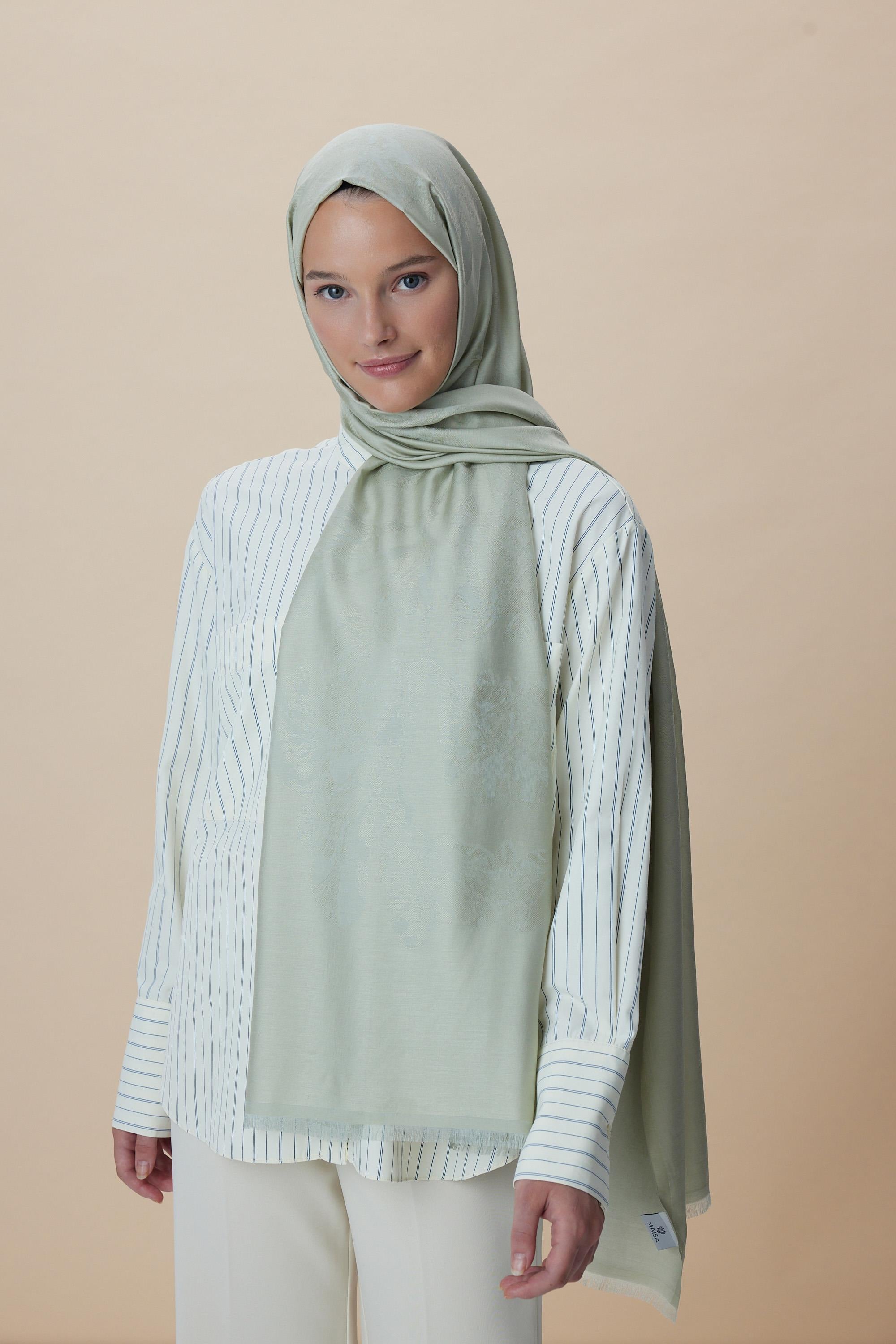 JADE JAKARLI MODAL İPEK ŞAL 70*200 CM - FİLİZİ YEŞİL