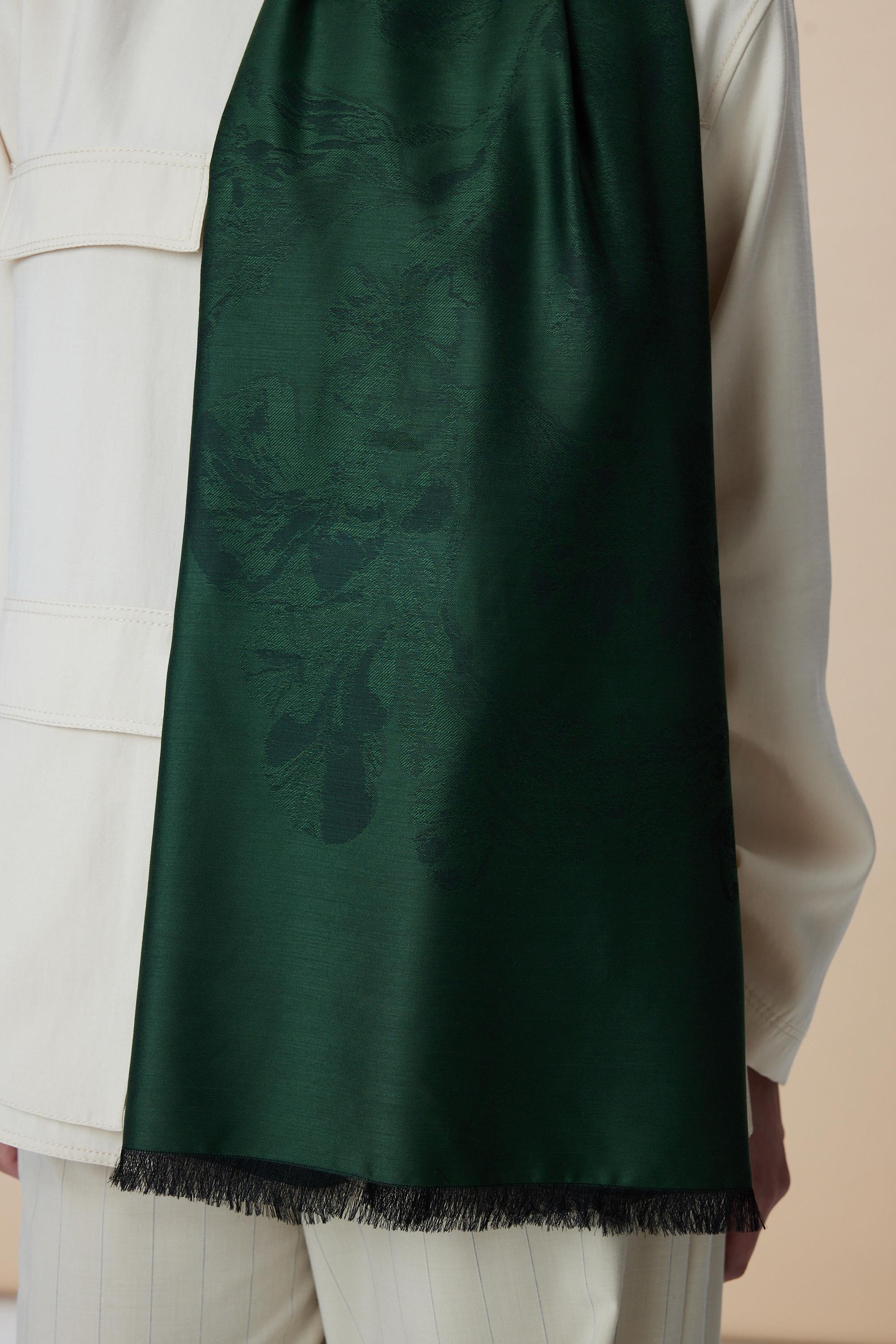 JADE JAKARLI MODAL İPEK ŞAL 70*200 CM - KOYU YEŞİL