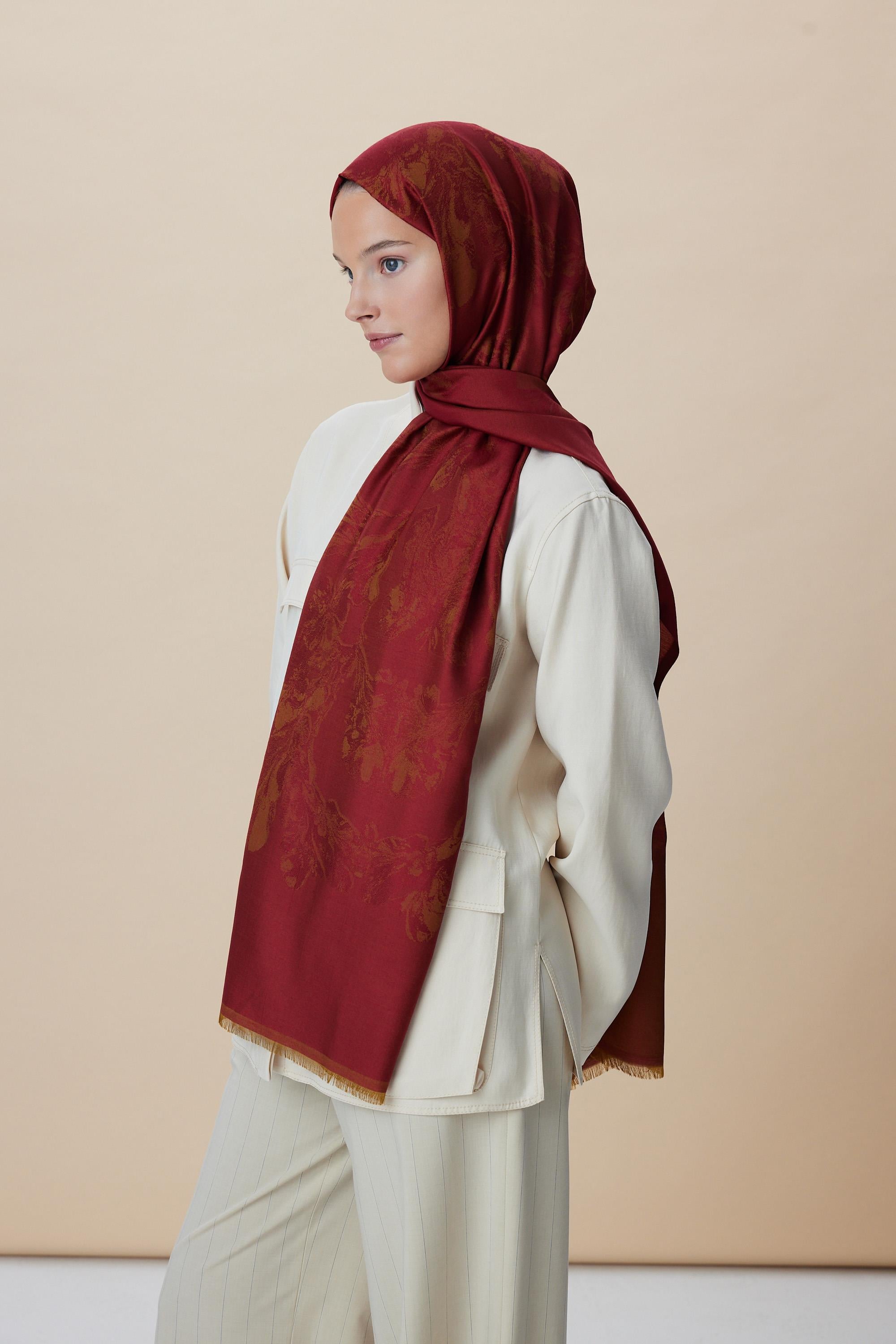 JADE JAKARLI MODAL İPEK ŞAL 70*200 CM - KIRMIZI
