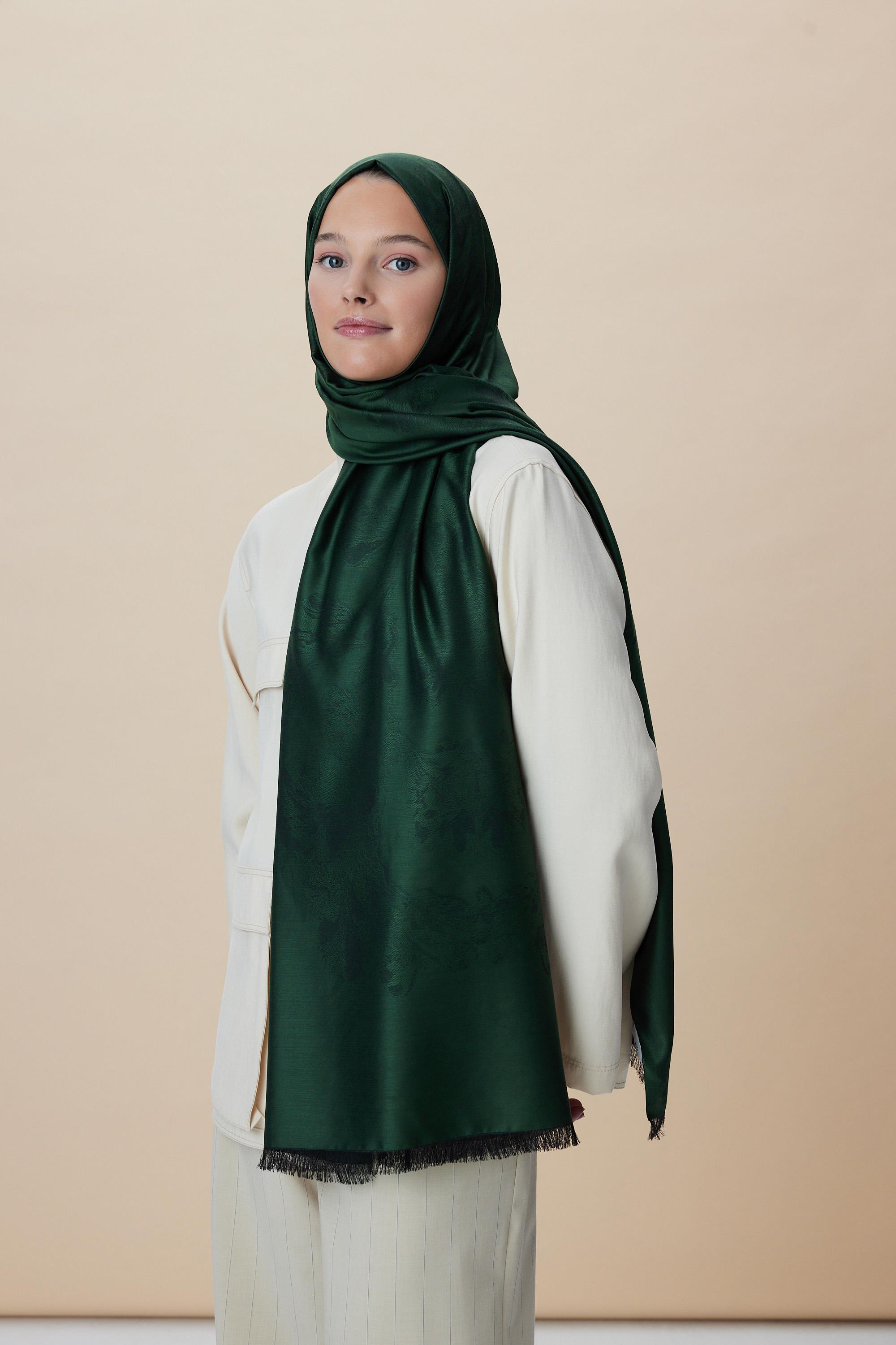 JADE JAKARLI MODAL İPEK ŞAL 70*200 CM - KOYU YEŞİL