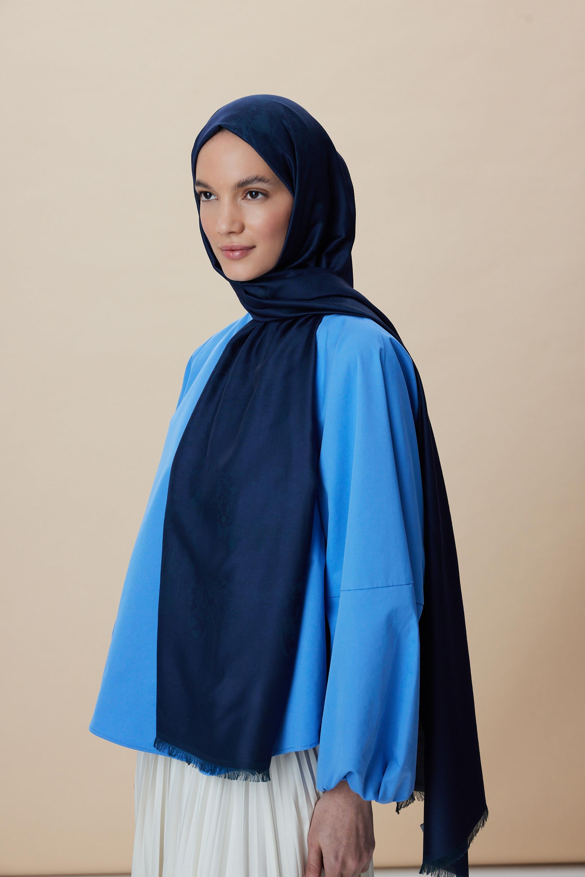 JADE JAKARLI MODAL İPEK ŞAL 70*200 CM - LACİVERT