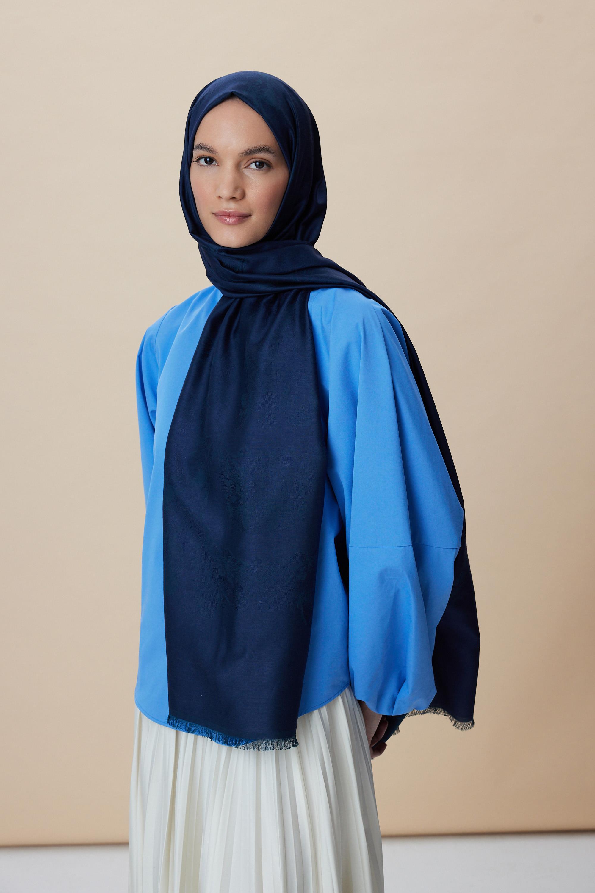 JADE JAKARLI MODAL İPEK ŞAL 70*200 CM - LACİVERT