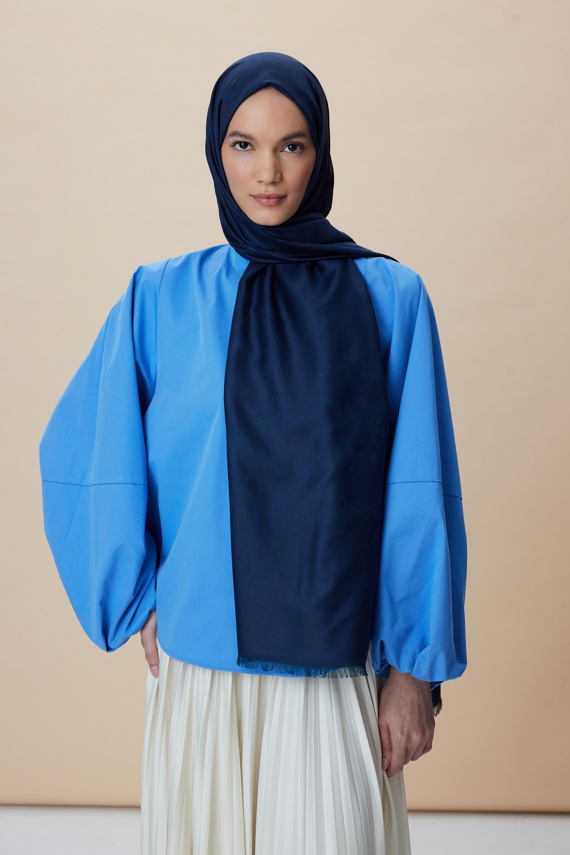 JADE JAKARLI MODAL İPEK ŞAL 70*200 CM - LACİVERT