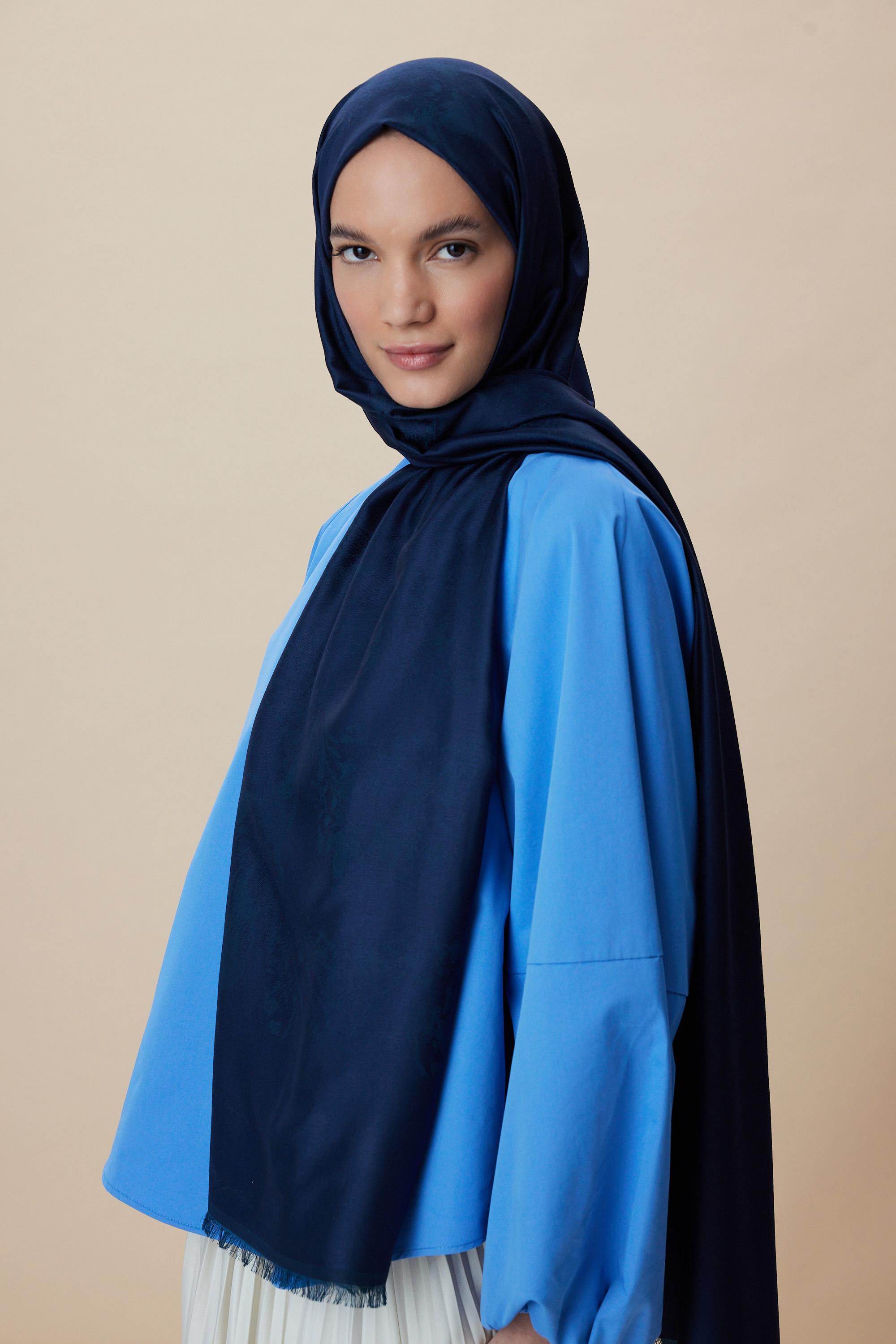 JADE JAKARLI MODAL İPEK ŞAL 70*200 CM - LACİVERT