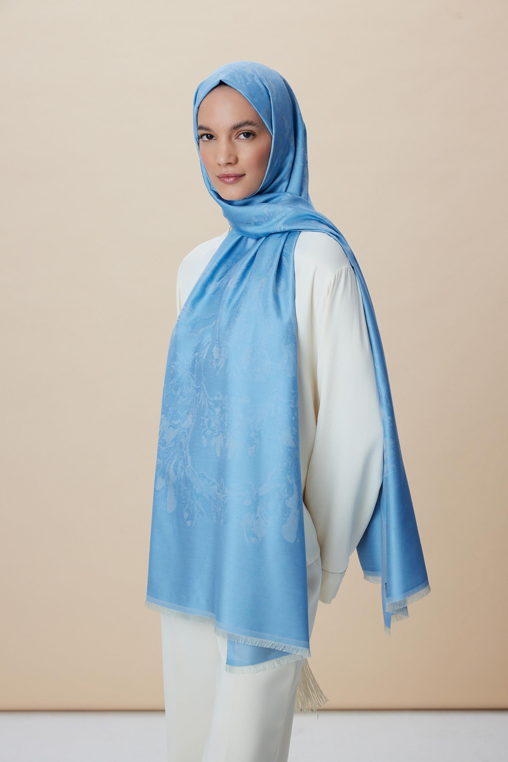 JADE JAKARLI MODAL İPEK ŞAL 70*200 CM - MAVİ