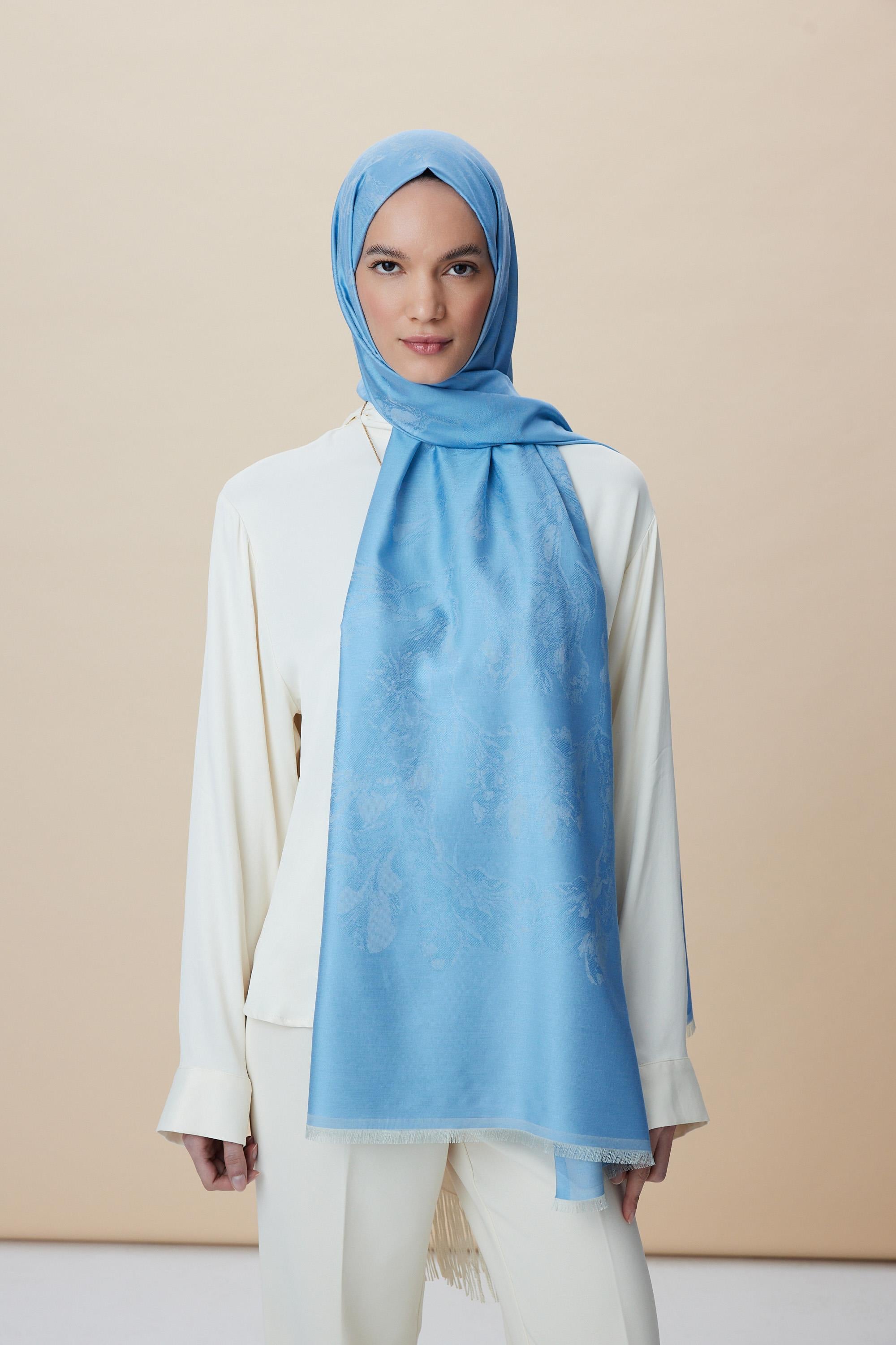 JADE JAKARLI MODAL İPEK ŞAL 70*200 CM - MAVİ
