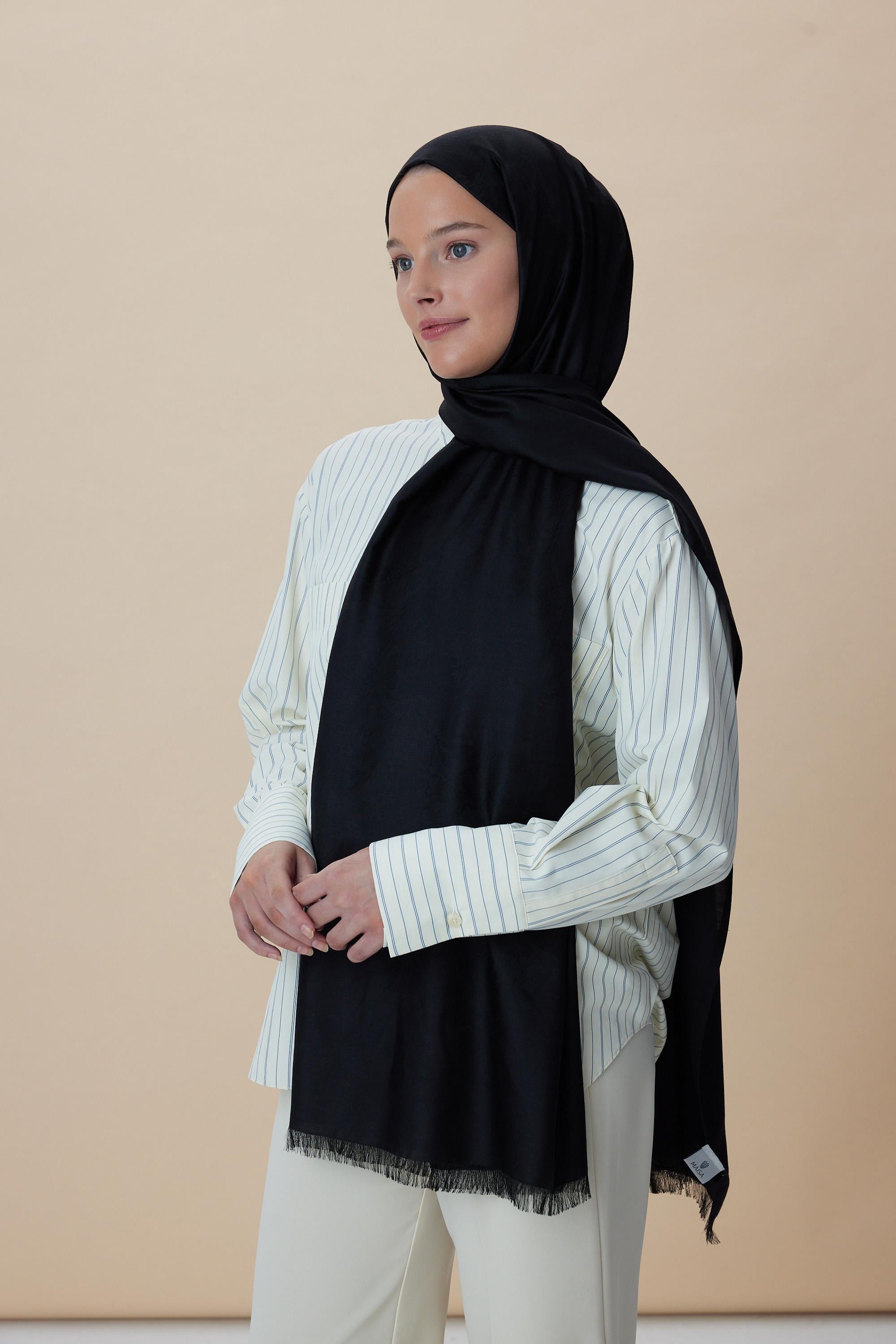 JADE JAKARLI MODAL İPEK ŞAL 70*200 CM - SİYAH
