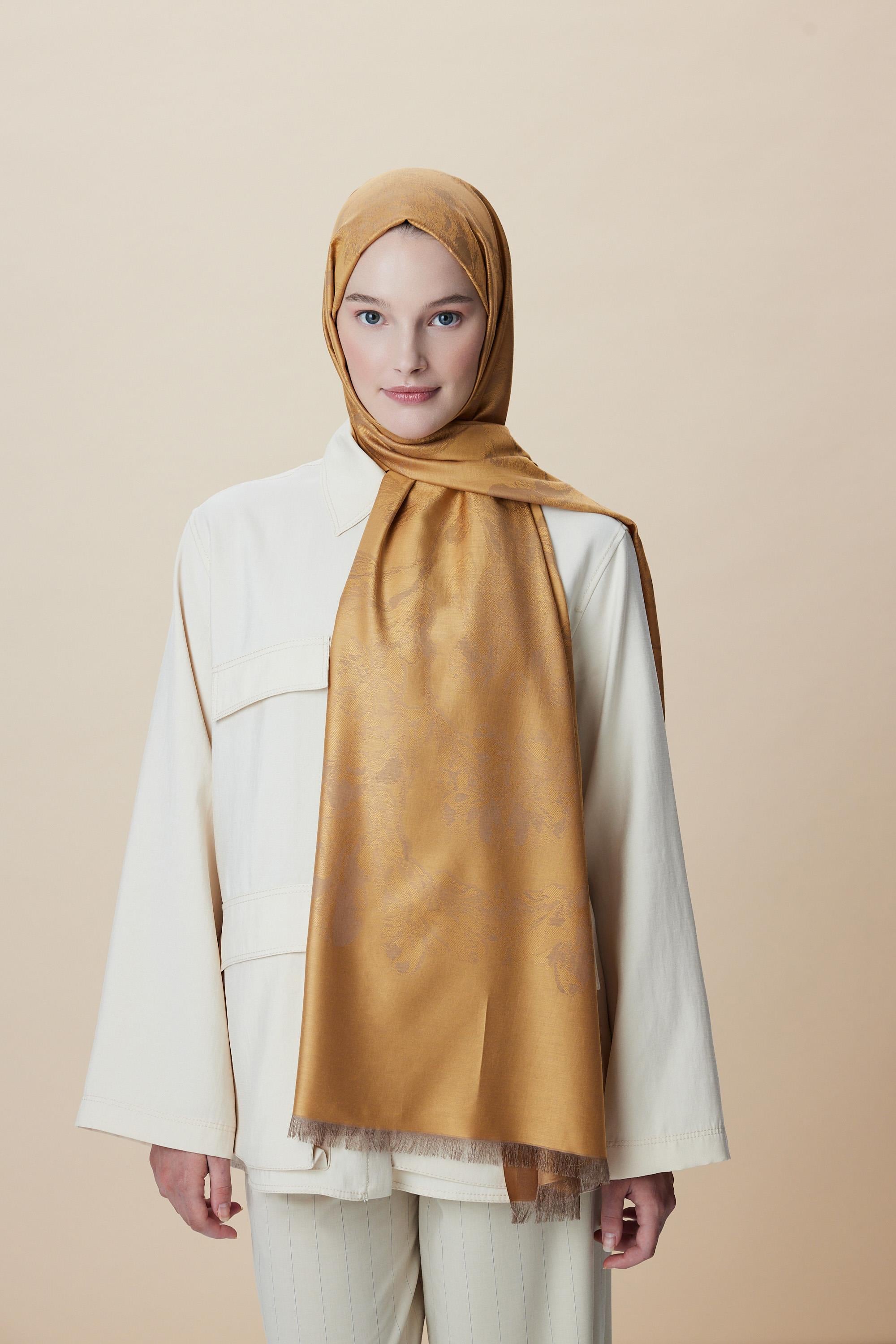 JADE JAKARLI MODAL İPEK ŞAL 70*200 CM - SAFRAN