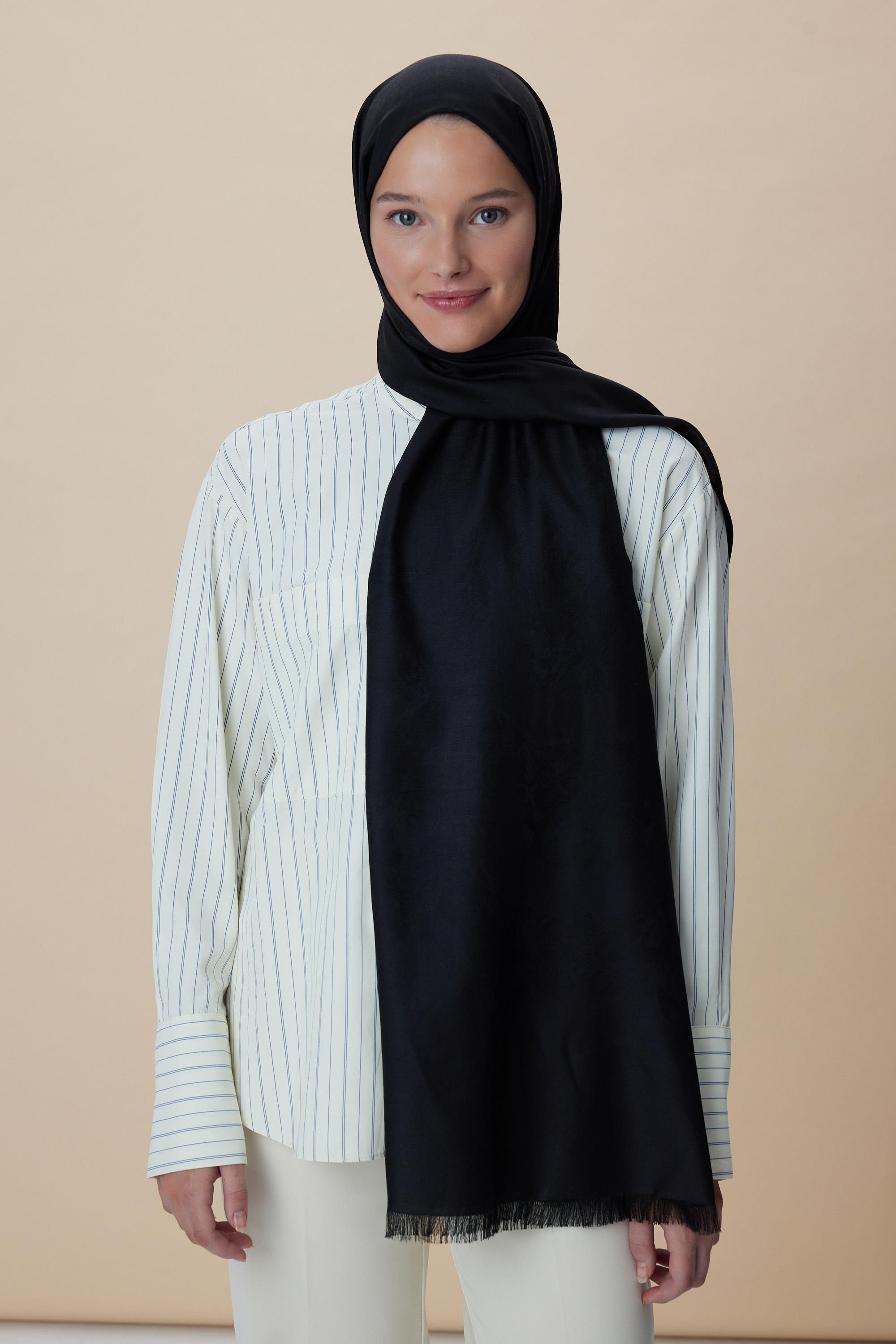 JADE JAKARLI MODAL İPEK ŞAL 70*200 CM - SİYAH