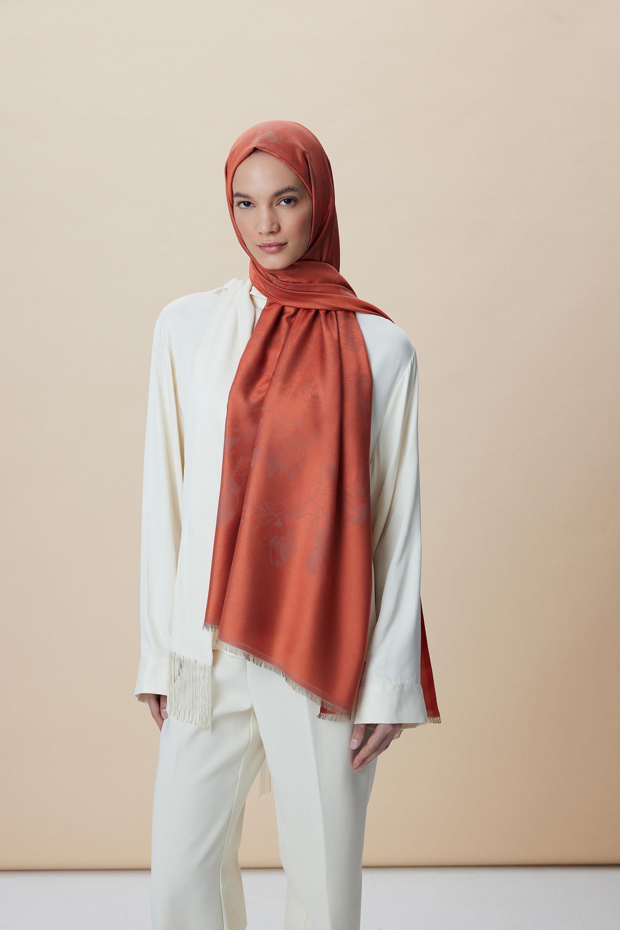 JADE JAKARLI MODAL İPEK ŞAL 70*200 CM - ŞEFTALİ