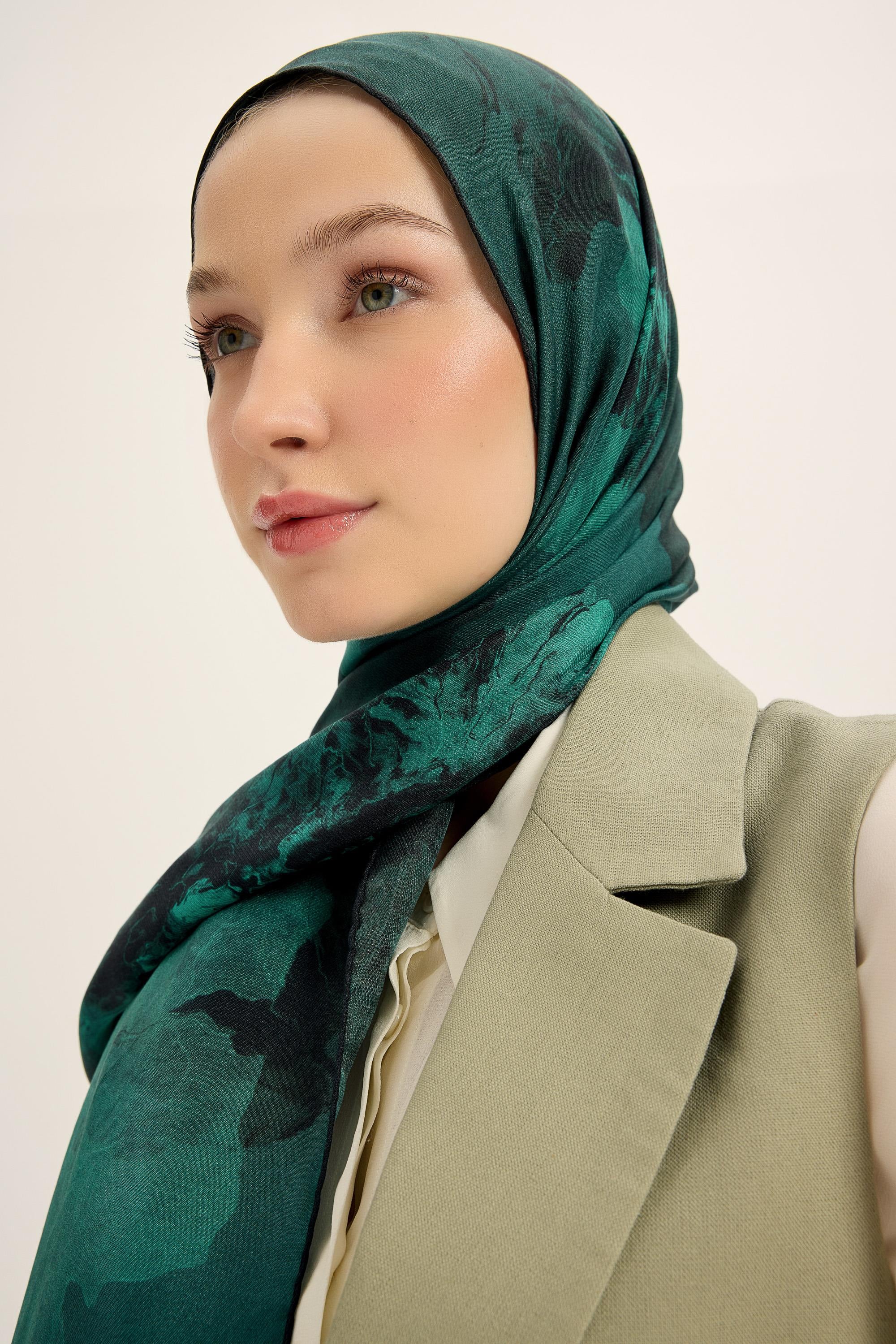 KATRE PAMUK İPEK ŞAL 70*190 CM - PETROL MAVİ