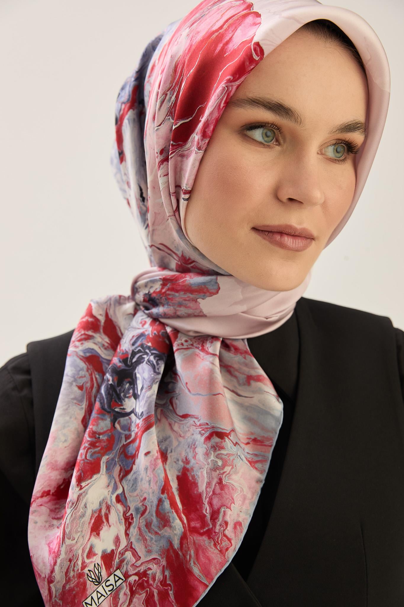 KATRE SURA İPEK EŞARP 90*90 CM - GÜL KURUSU