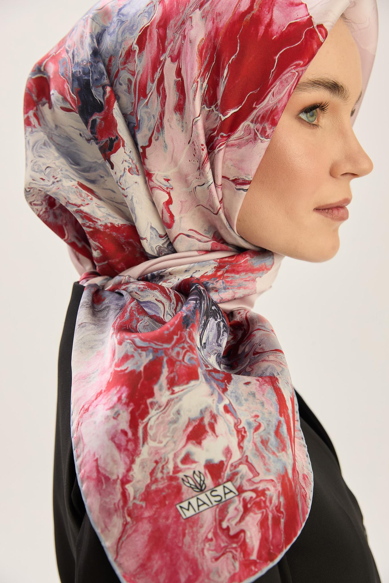 KATRE SURA İPEK EŞARP 90*90 CM - GÜL KURUSU