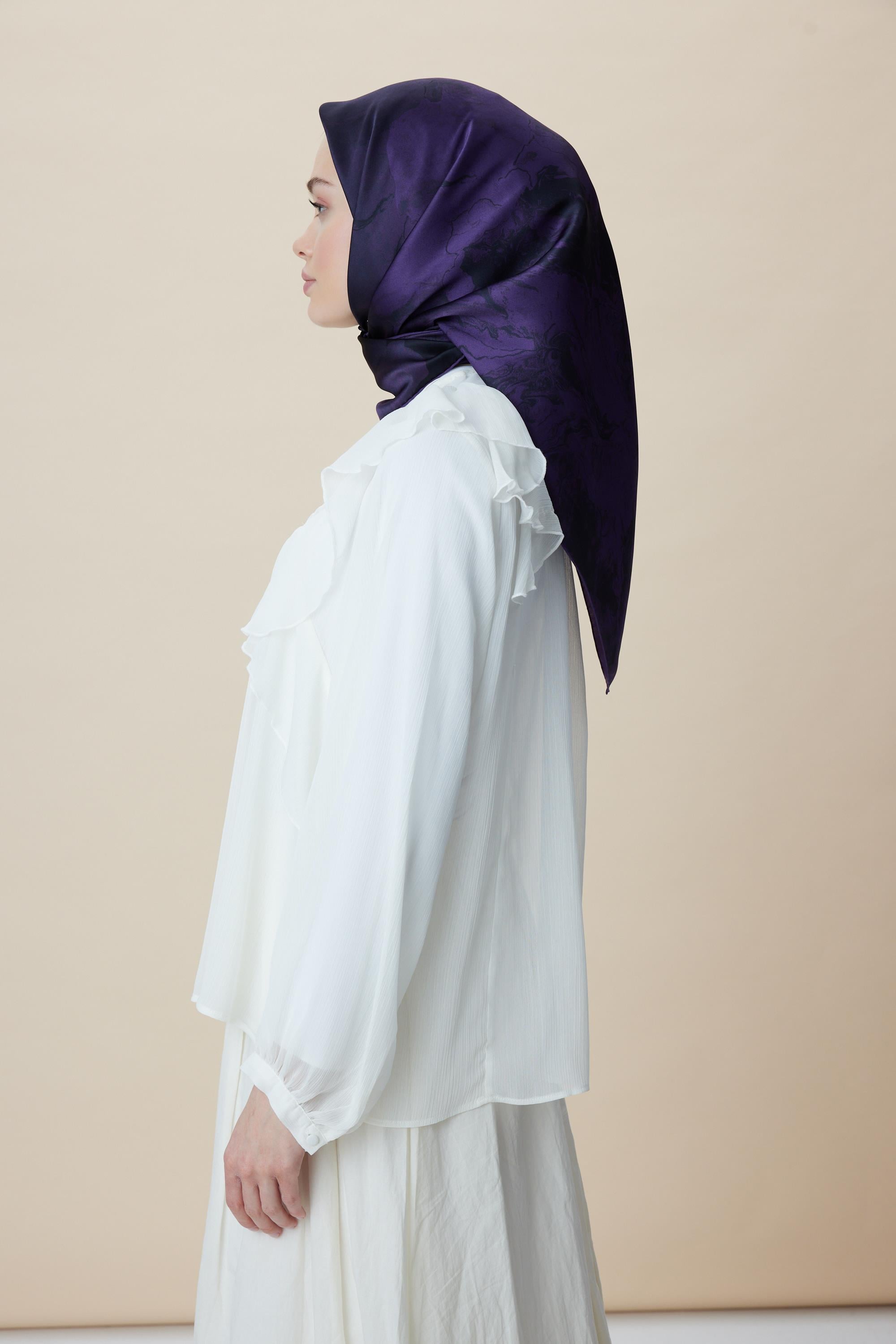KATRE SURA İPEK EŞARP 90*90 CM - MORCİVERT