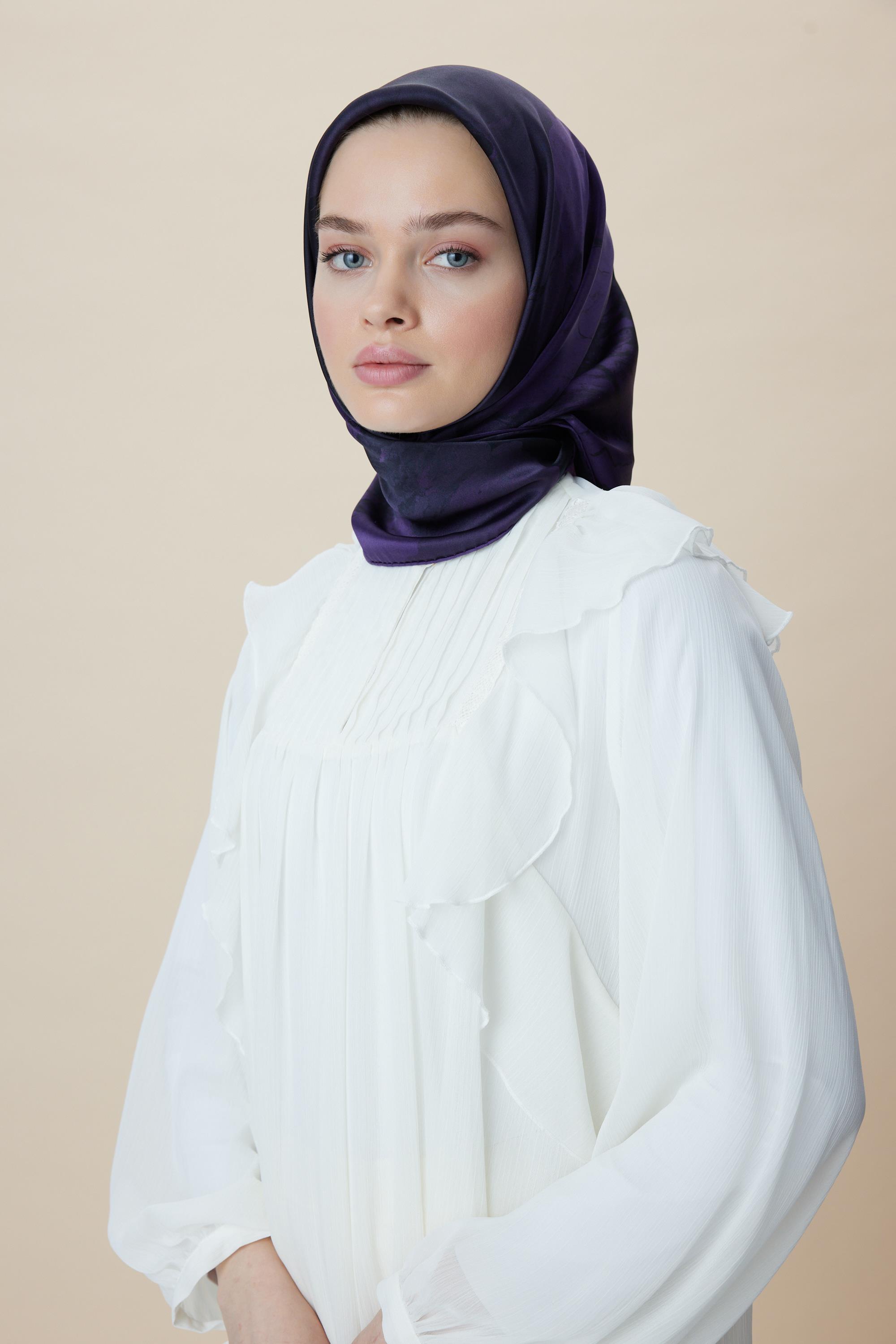 KATRE SURA İPEK EŞARP 90*90 CM - MORCİVERT