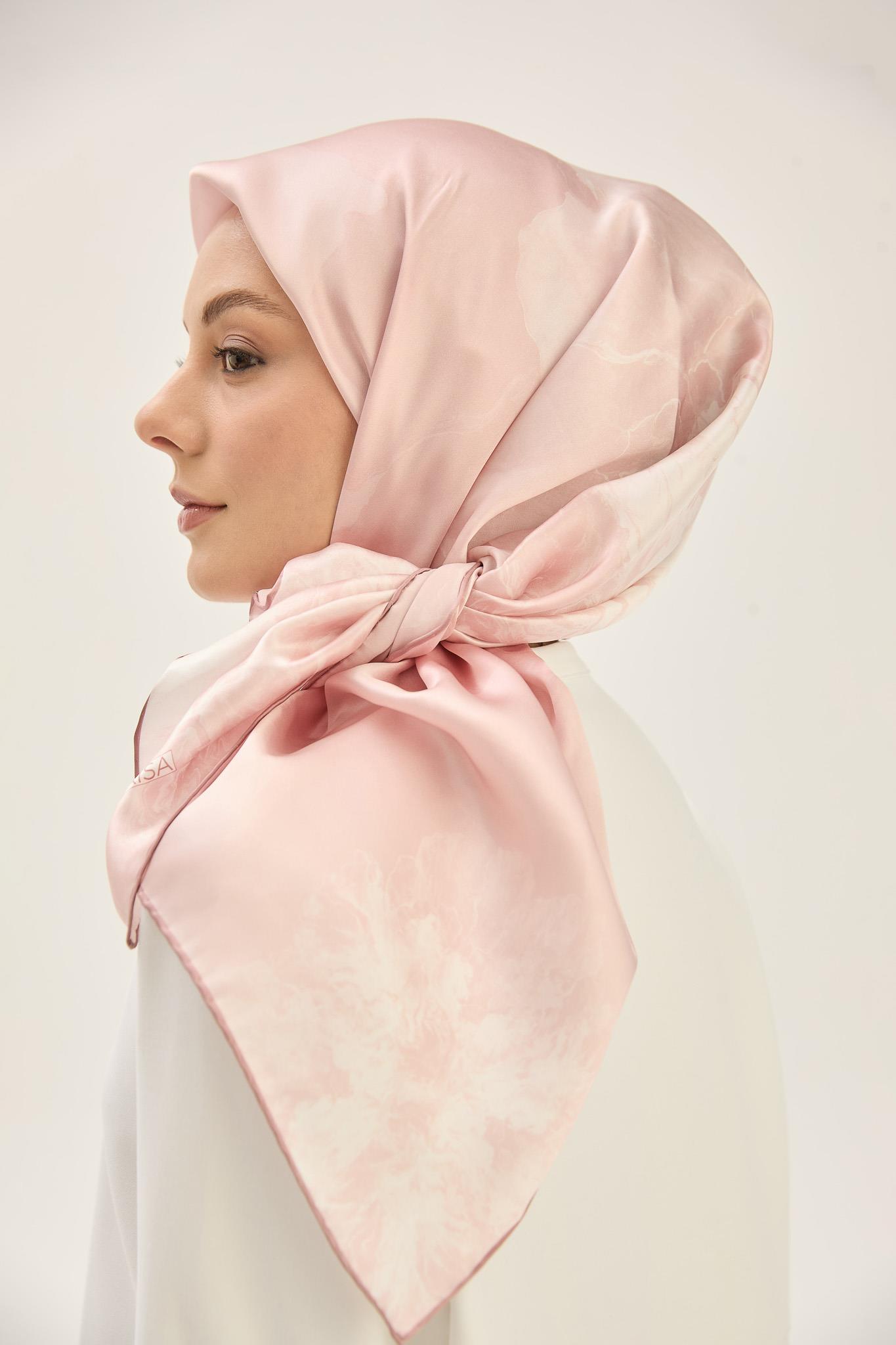 KATRE SURA İPEK EŞARP 90*90 CM - PUDRA PEMBE