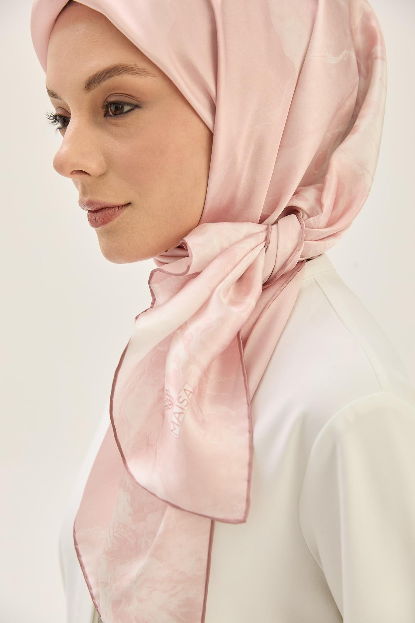 KATRE SURA İPEK EŞARP 90*90 CM - PUDRA PEMBE