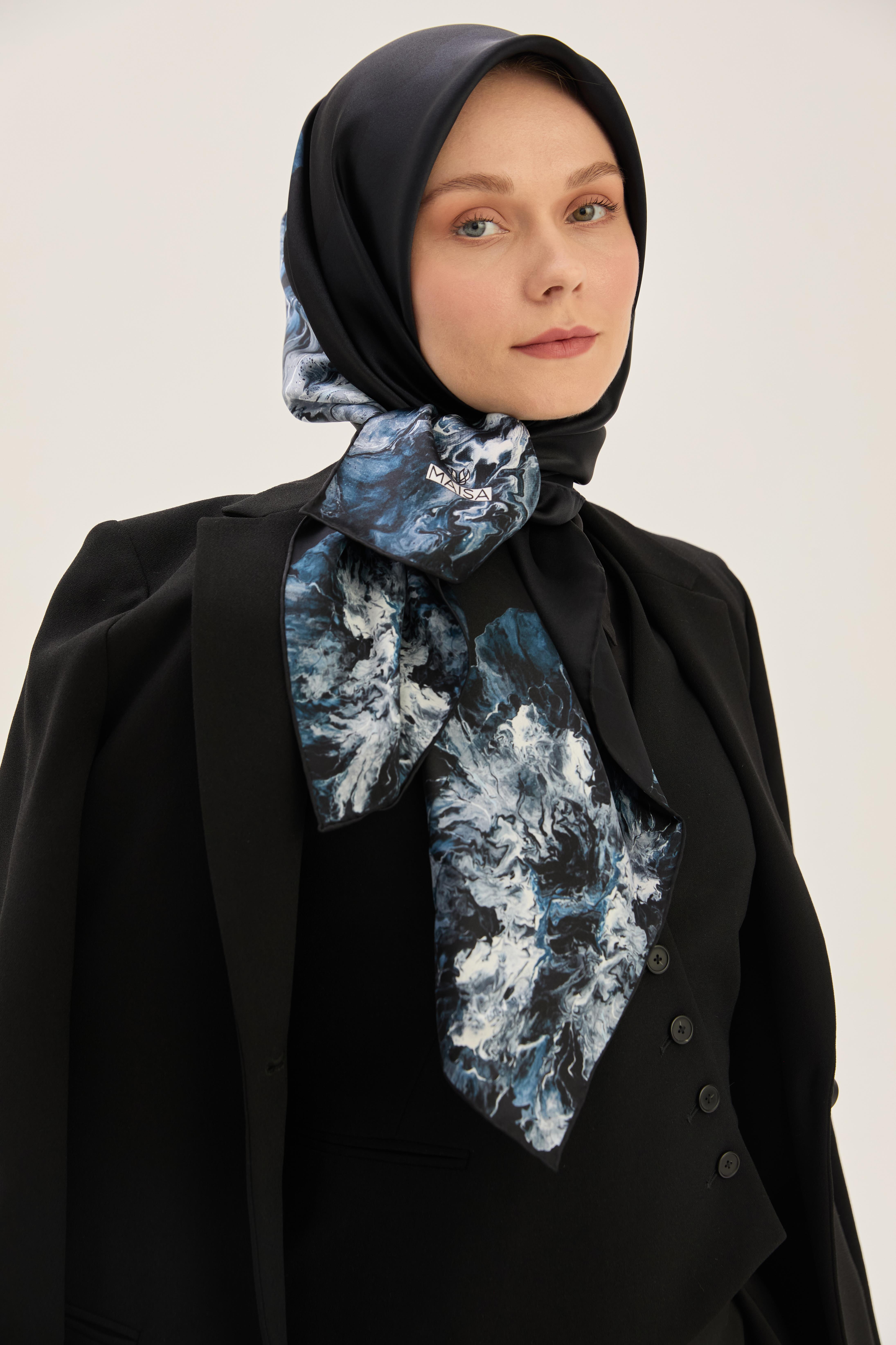 KATRE SURA İPEK EŞARP 90*90 CM - SİYAH
