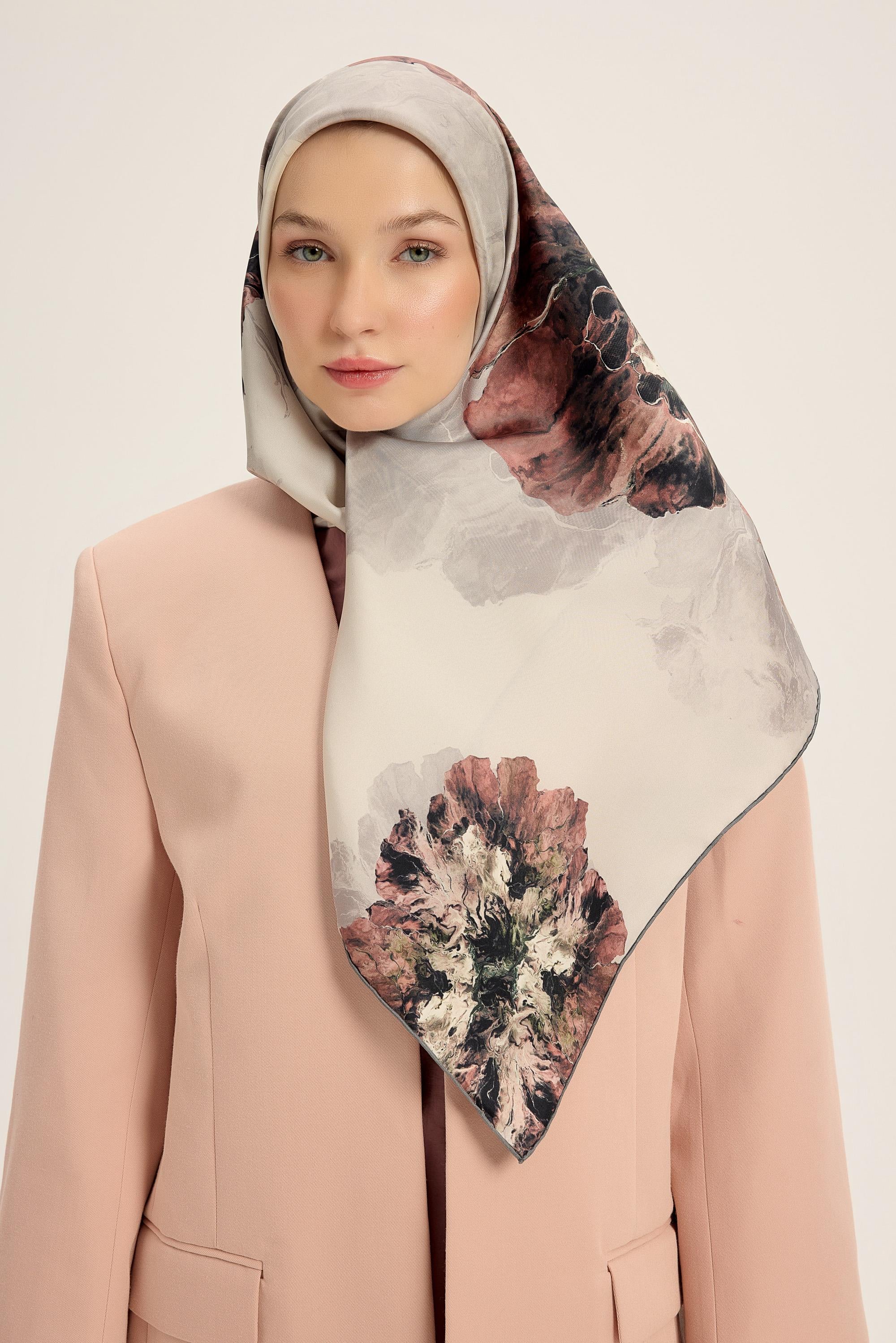 KATRE TİVİL İPEK EŞARP 90*90 CM - GRİ