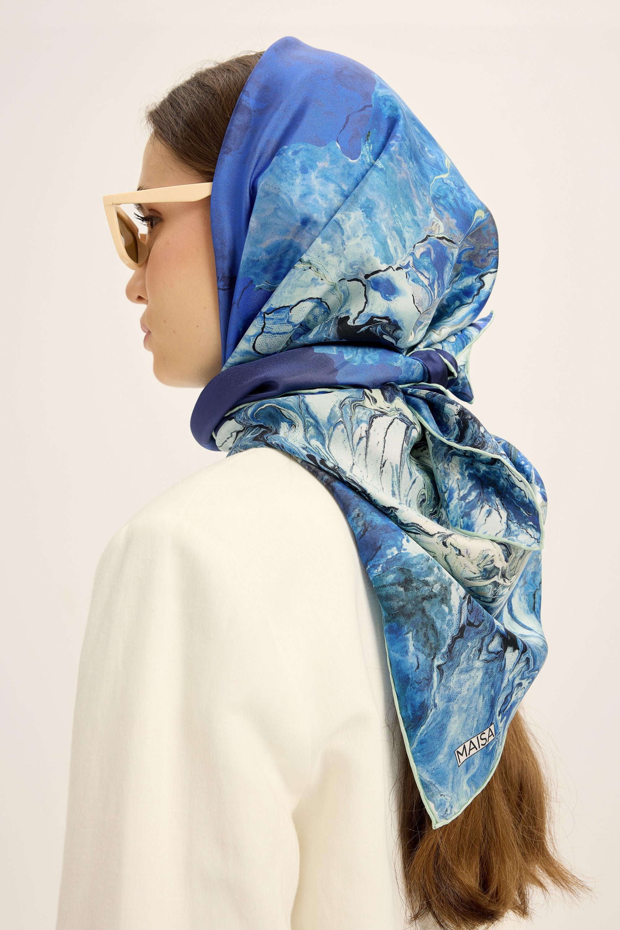 KATRE TİVİL İPEK EŞARP 90*90 CM - SAKS