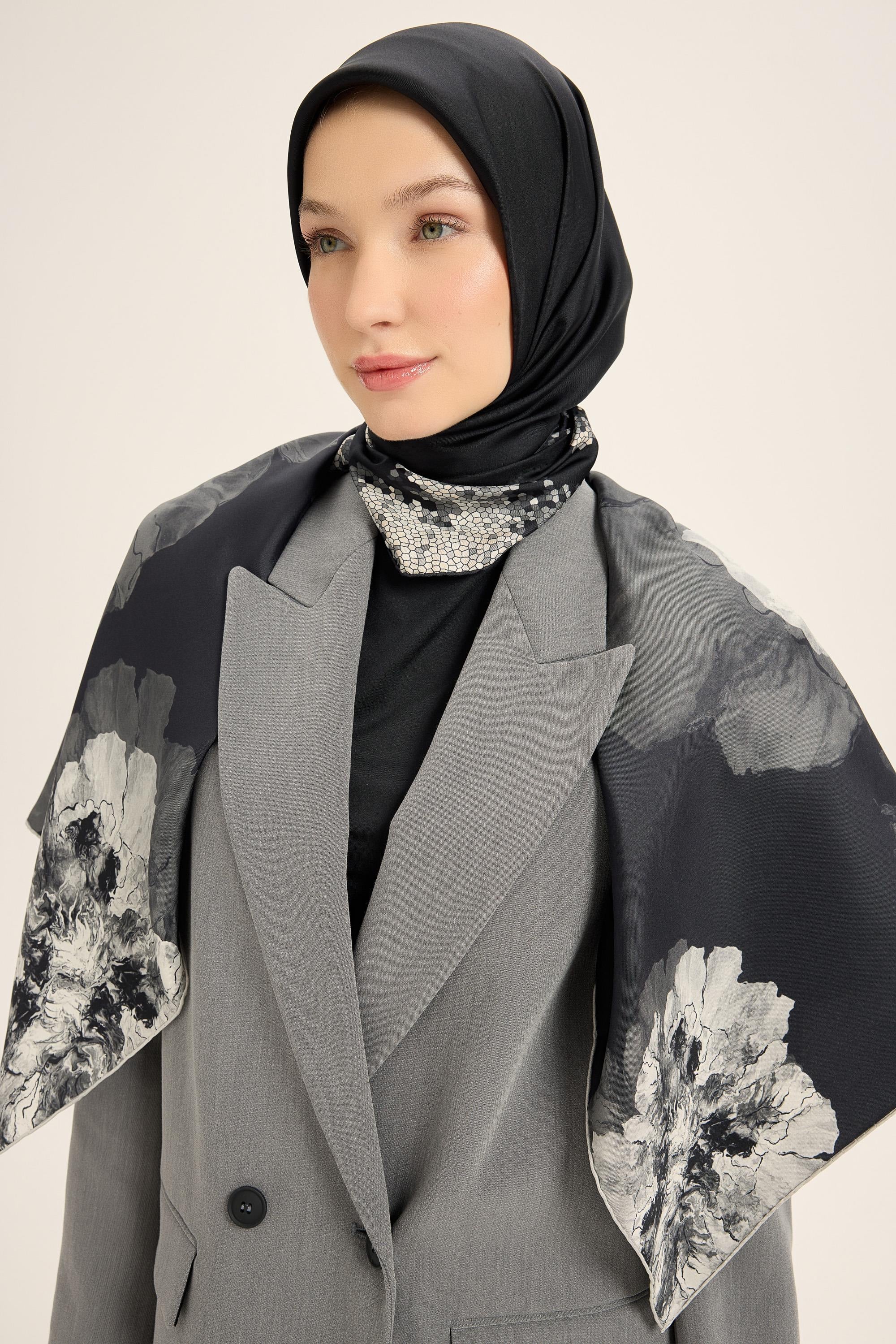 KATRE TİVİL İPEK EŞARP 90*90 CM - SİYAH