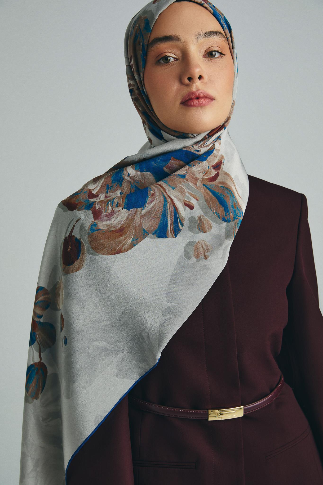 KEHRİBAR KREP İPEK ŞAL 70*190 CM - GRİ