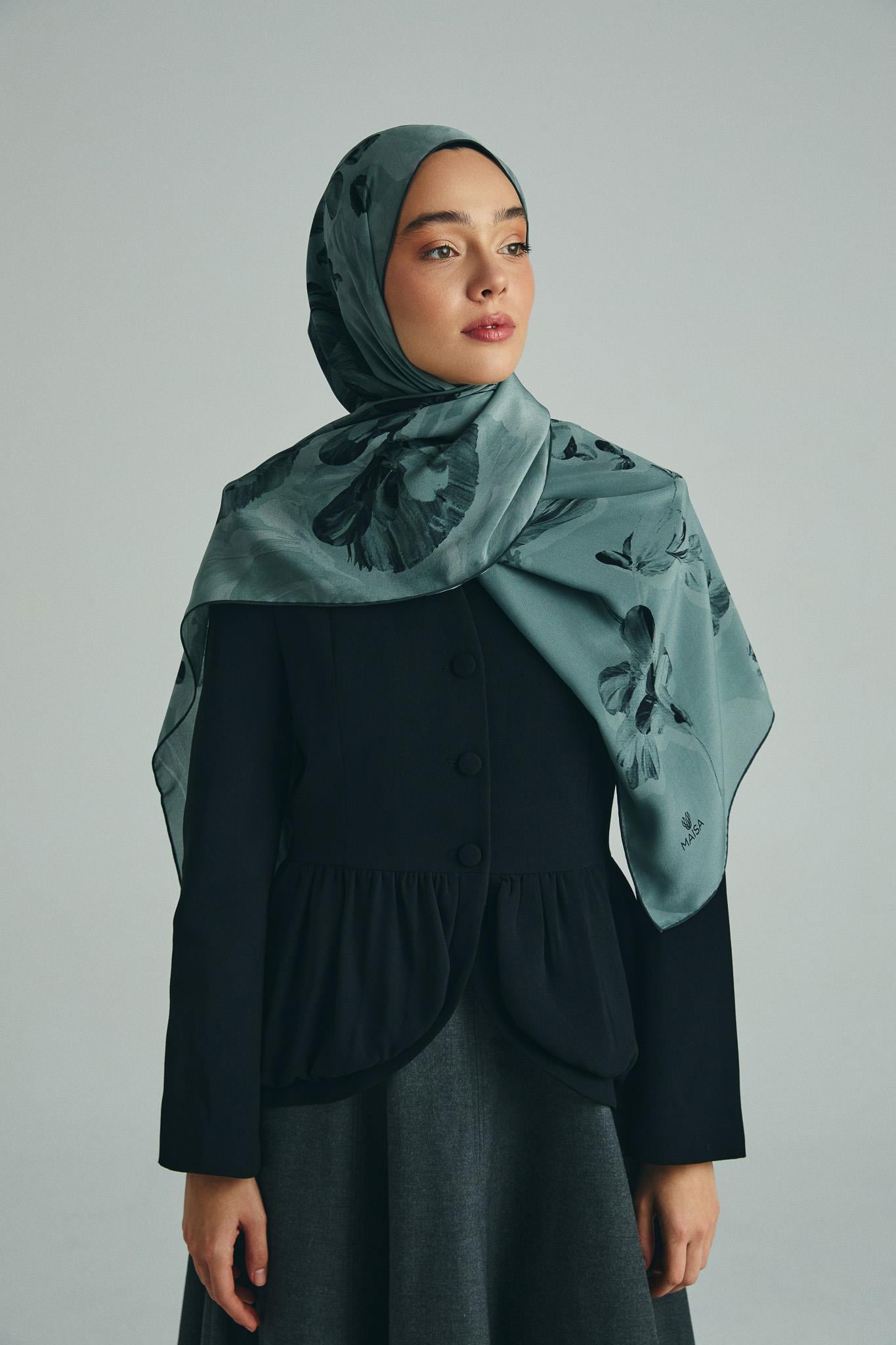 KEHRİBAR KREP İPEK ŞAL 70*190 CM - NİL YEŞİLİ