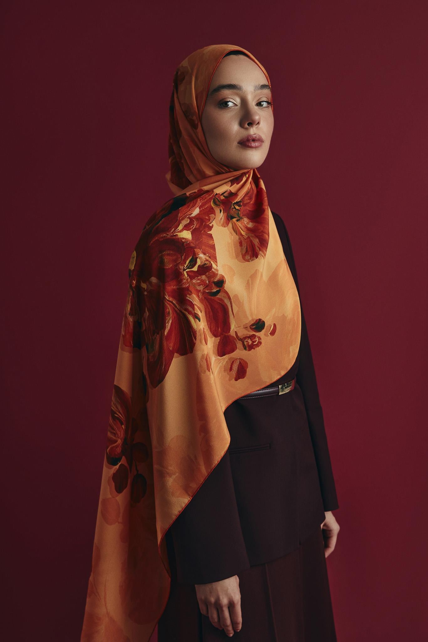 KEHRİBAR KREP İPEK ŞAL 70*190 CM - TURUNCU