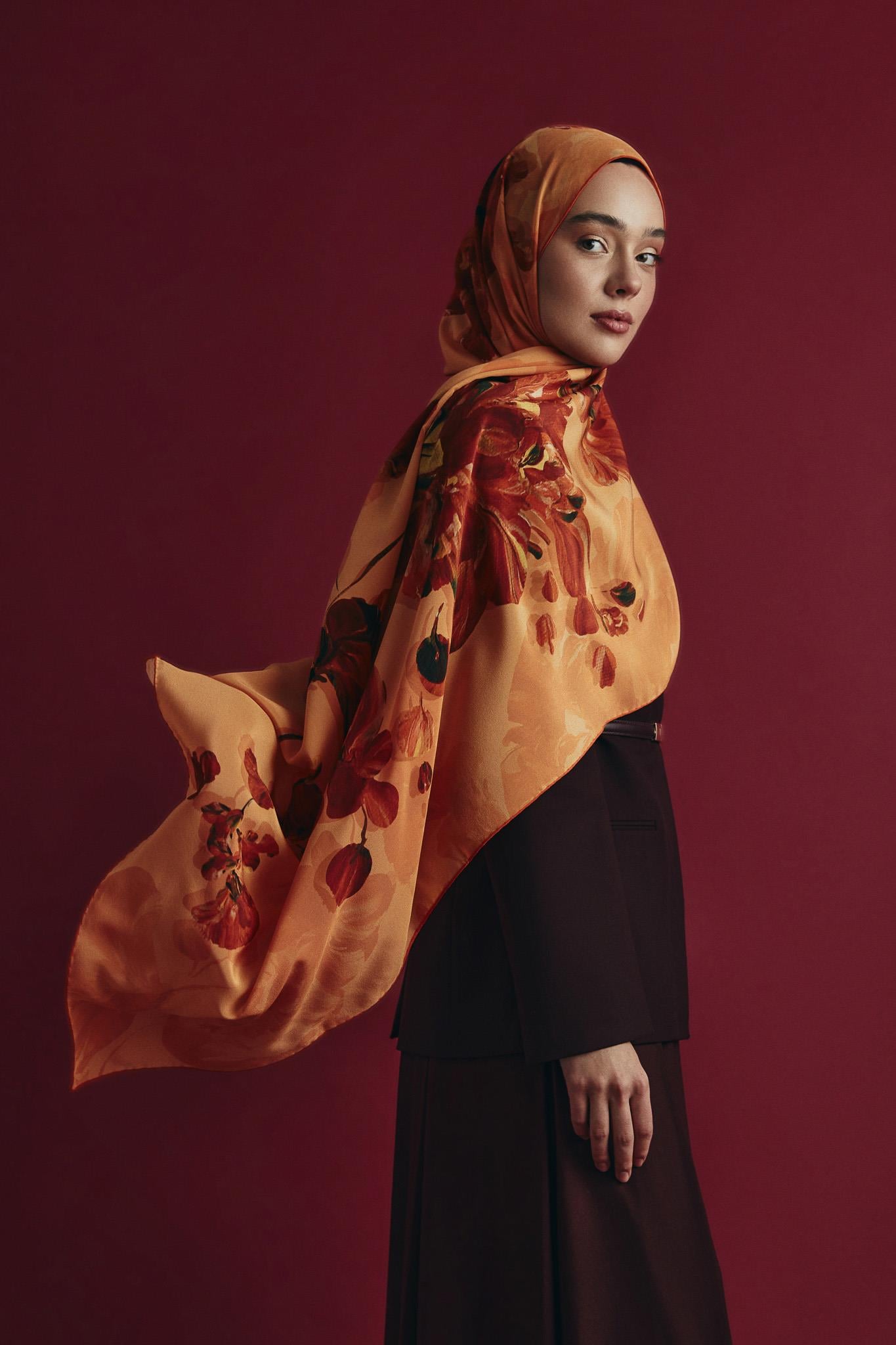 KEHRİBAR KREP İPEK ŞAL 70*190 CM - TURUNCU