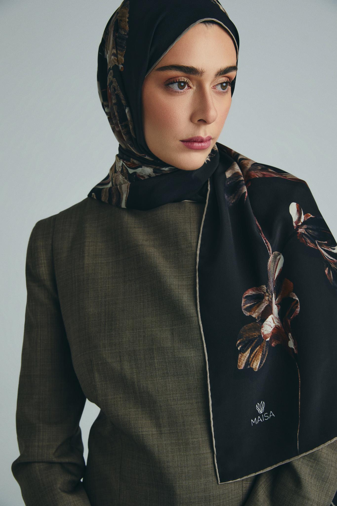 KEHRİBAR PAMUK İPEK ŞAL 70*190 CM - KAHVERENGİ