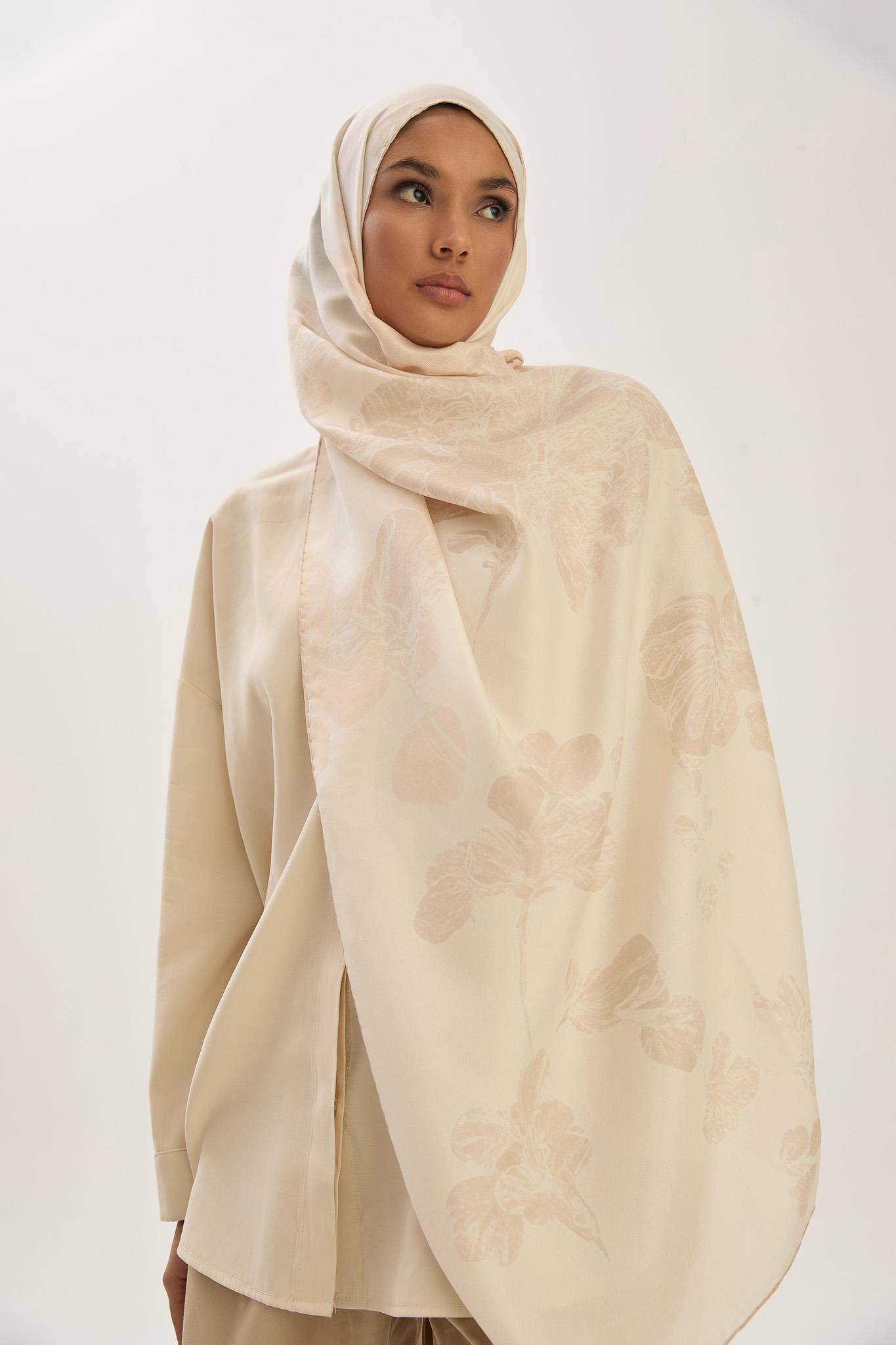 KEHRİBAR PAMUK İPEK ŞAL 70*190 CM - KREM