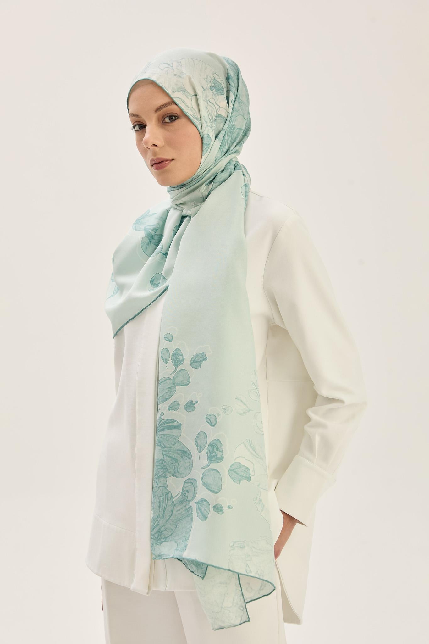 KEHRİBAR PAMUK İPEK ŞAL 70*190 CM - MİNT YEŞİLİ