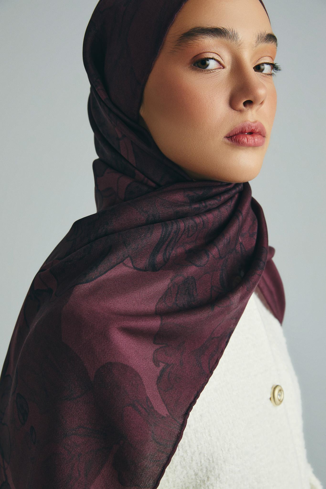 KEHRİBAR PAMUK İPEK ŞAL 70*190 CM - MÜRDÜM