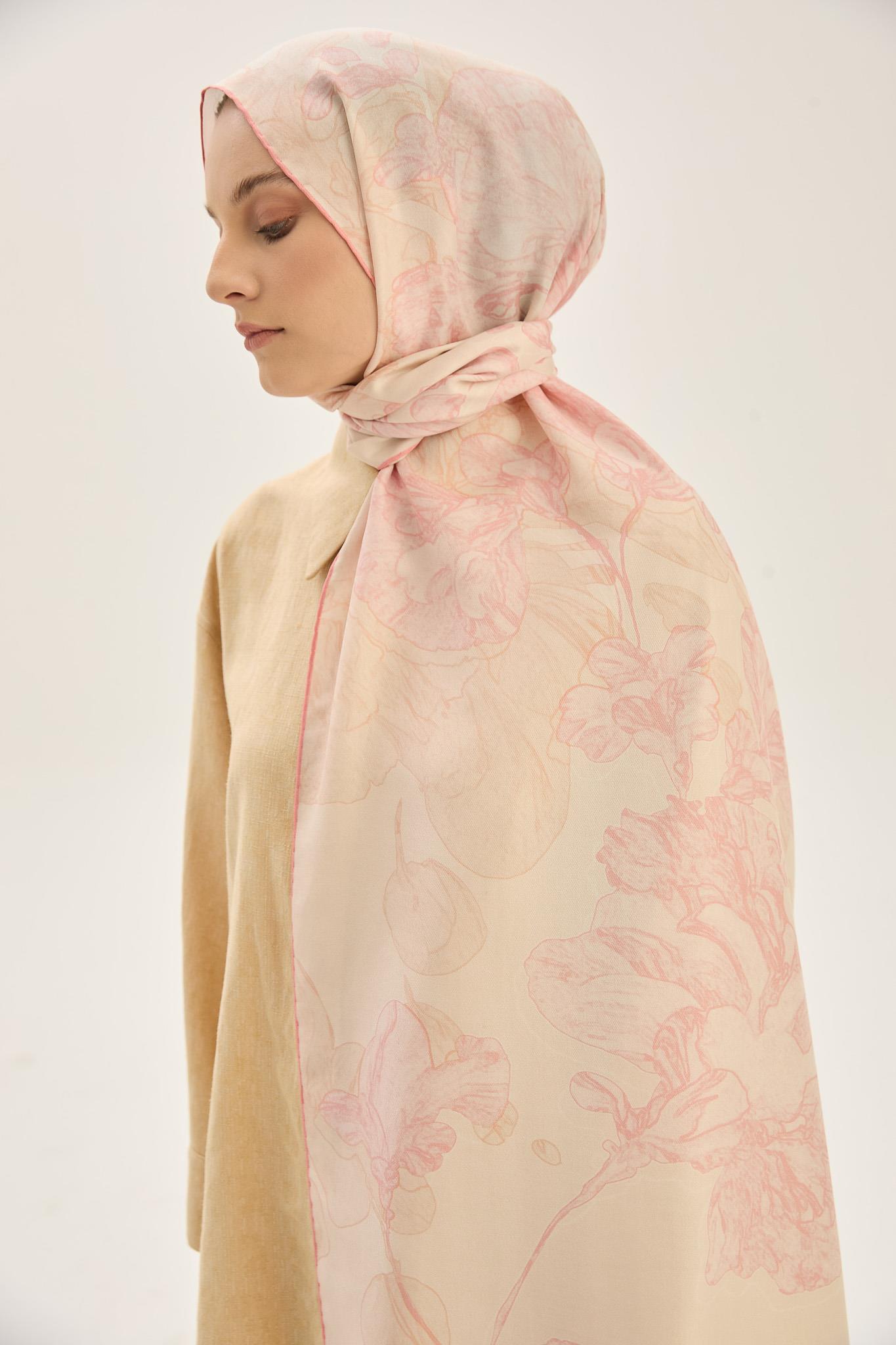 KEHRİBAR PAMUK İPEK ŞAL 70*190 CM - PUDRA PEMBE