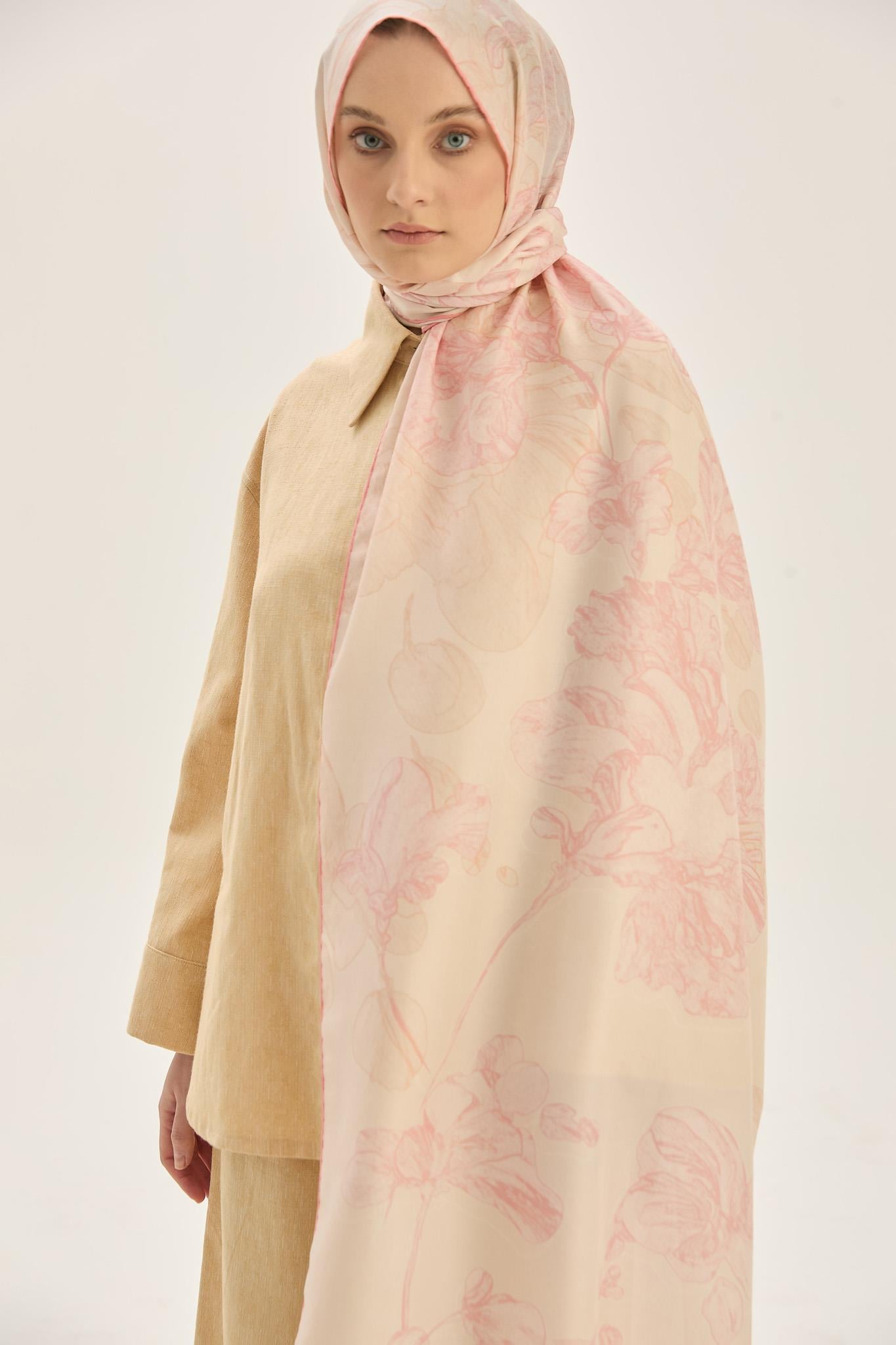 KEHRİBAR PAMUK İPEK ŞAL 70*190 CM - PUDRA PEMBE
