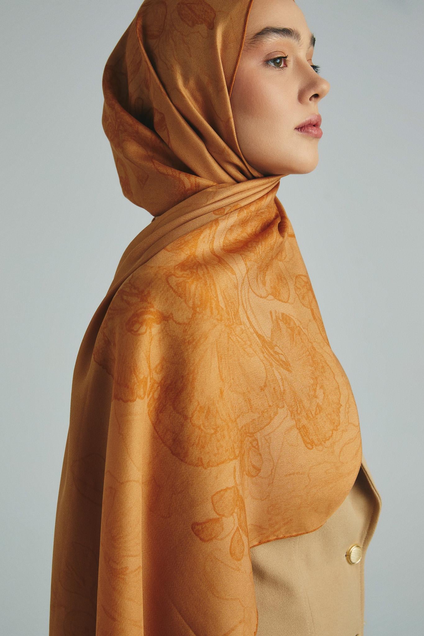 KEHRİBAR PAMUK İPEK ŞAL 70*190 CM - TABA