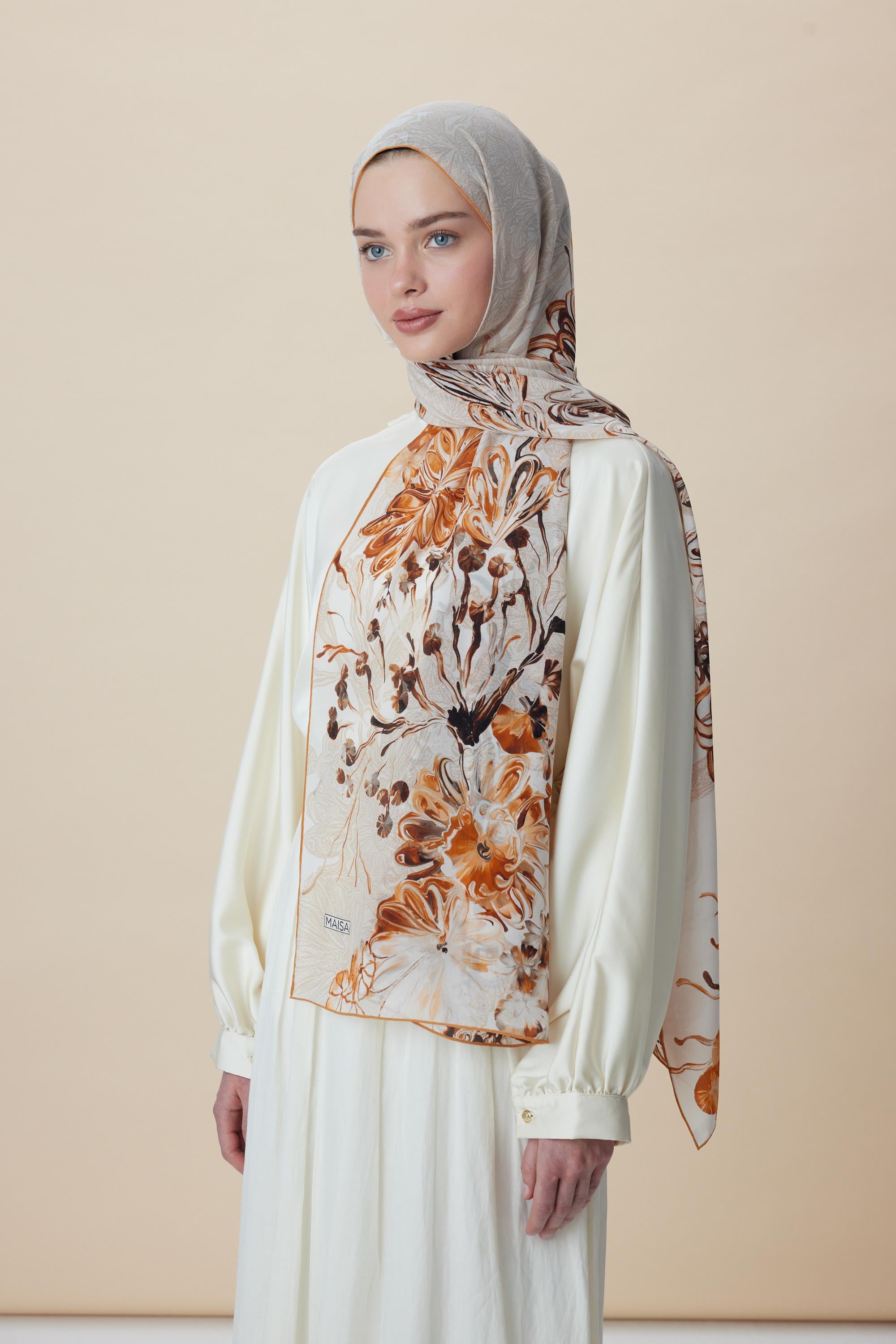 KORAL KREP İPEK ŞAL 70*190 CM - BEJ